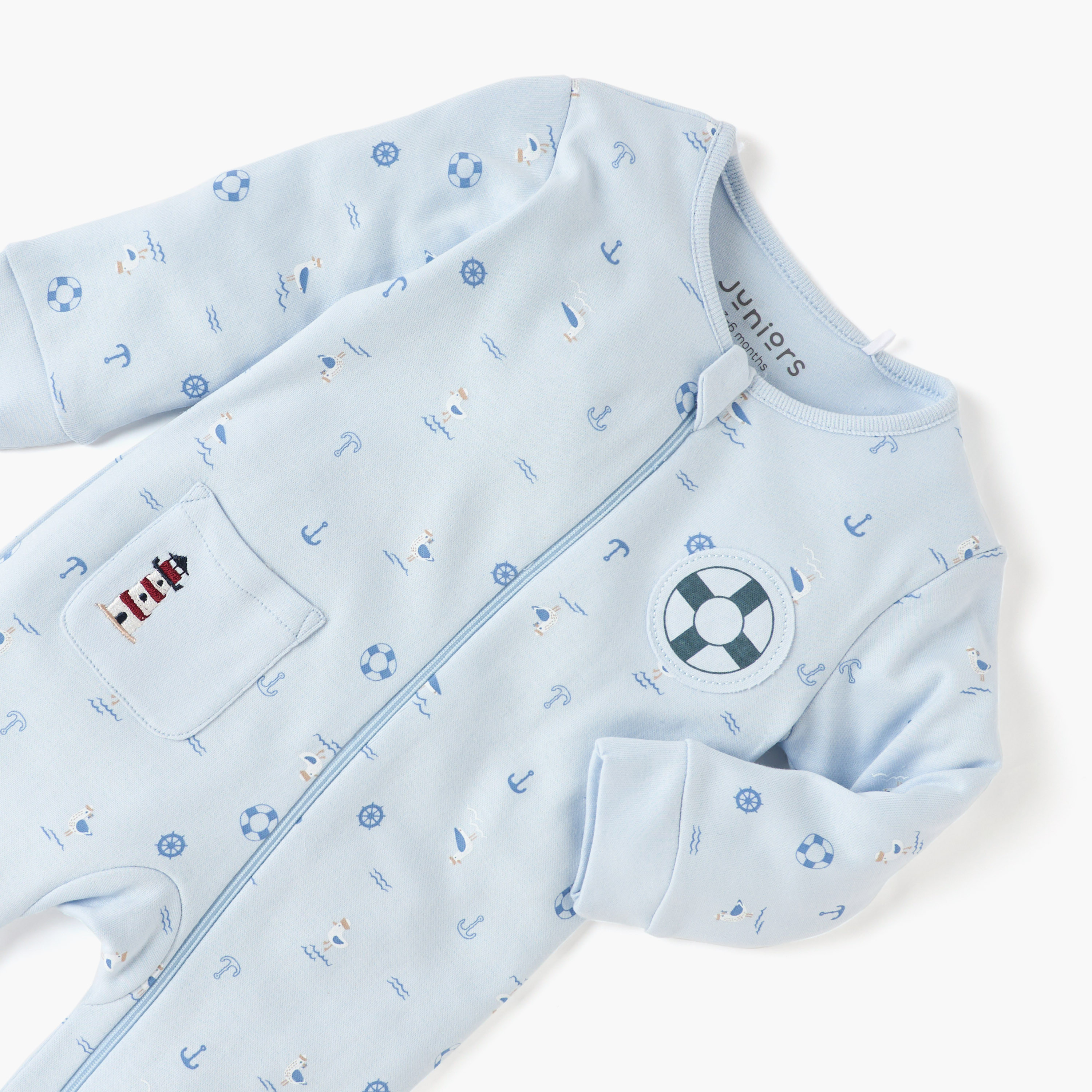 Juniors Graphic Print Closed Feet Sleepsuit with Zip Closure-baby-boys-clothing-nightwear-sleepsuits-image-3