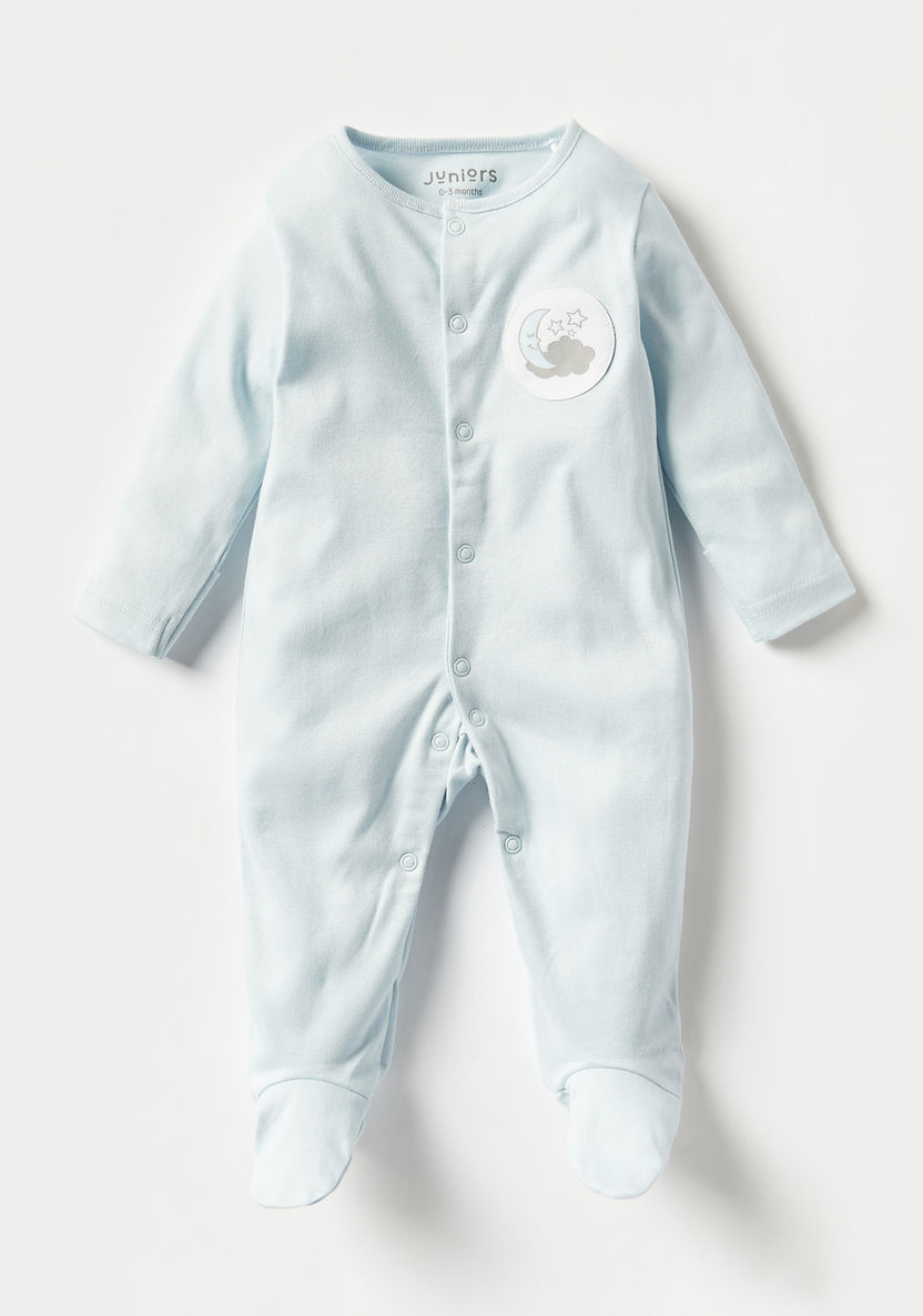 Juniors Printed Long Sleeves Sleepsuit with Button Closure - Set of 2-Sleepsuits-image-1