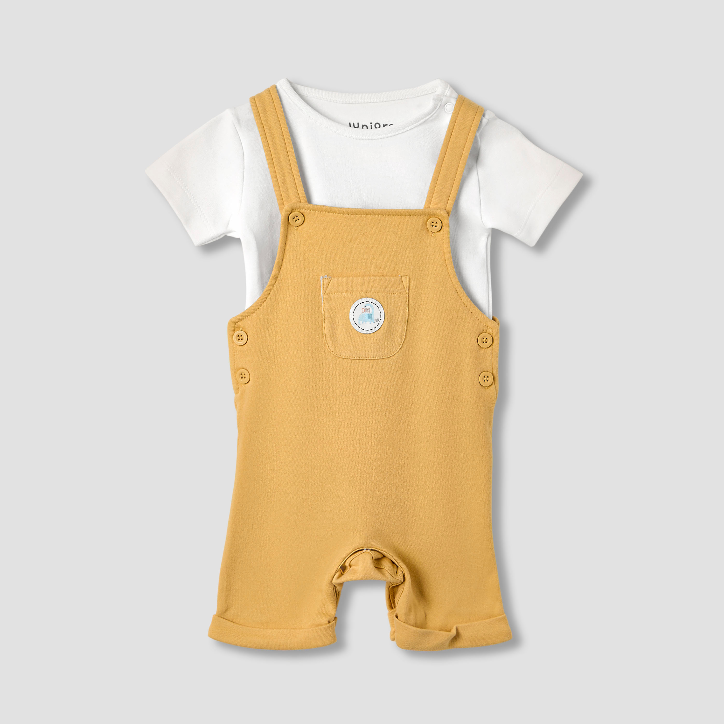 Juniors Solid Dungarees and T-shirt Set-baby-boys-clothing-rompers-image-1