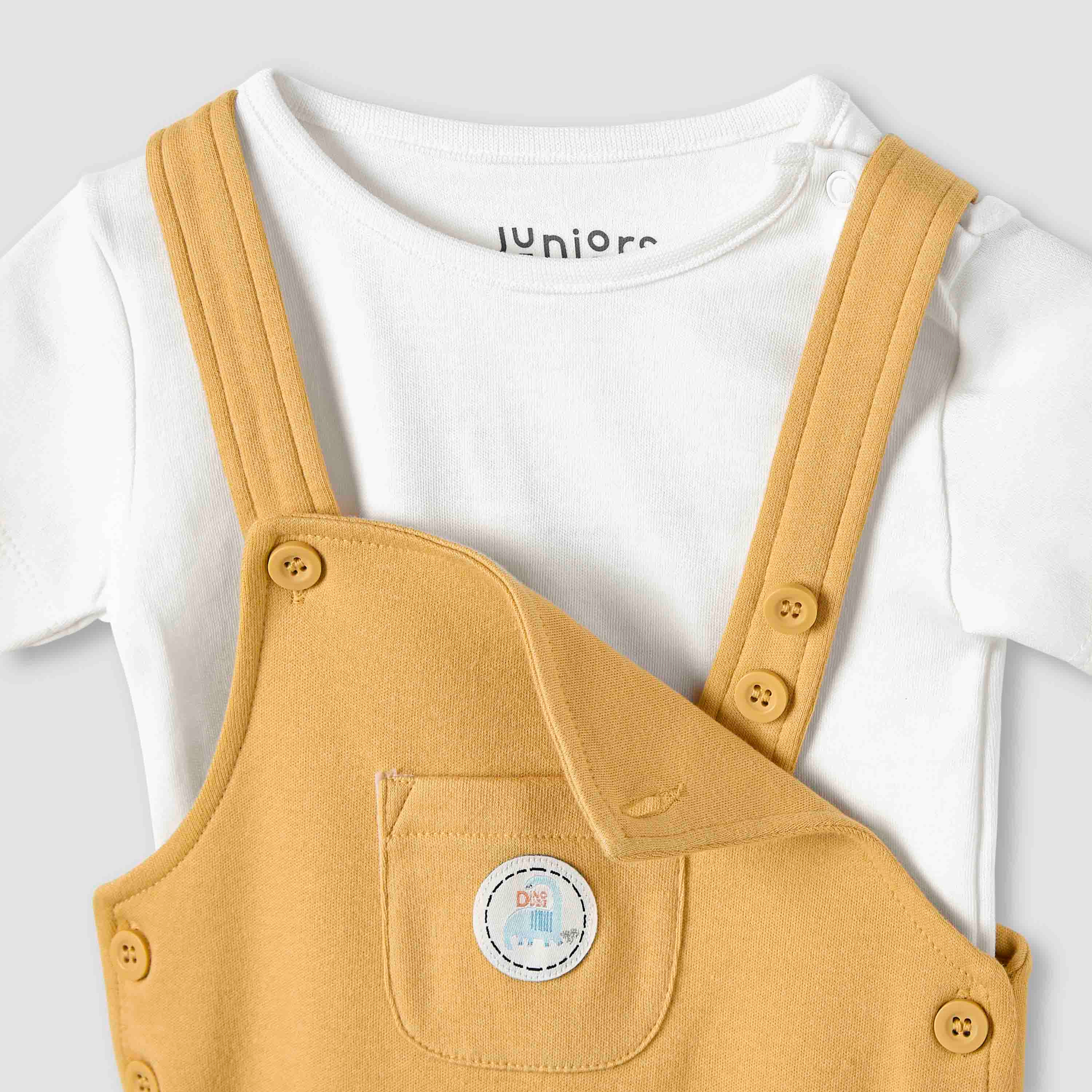 Juniors Solid Dungarees and T-shirt Set-baby-boys-clothing-rompers-image-4