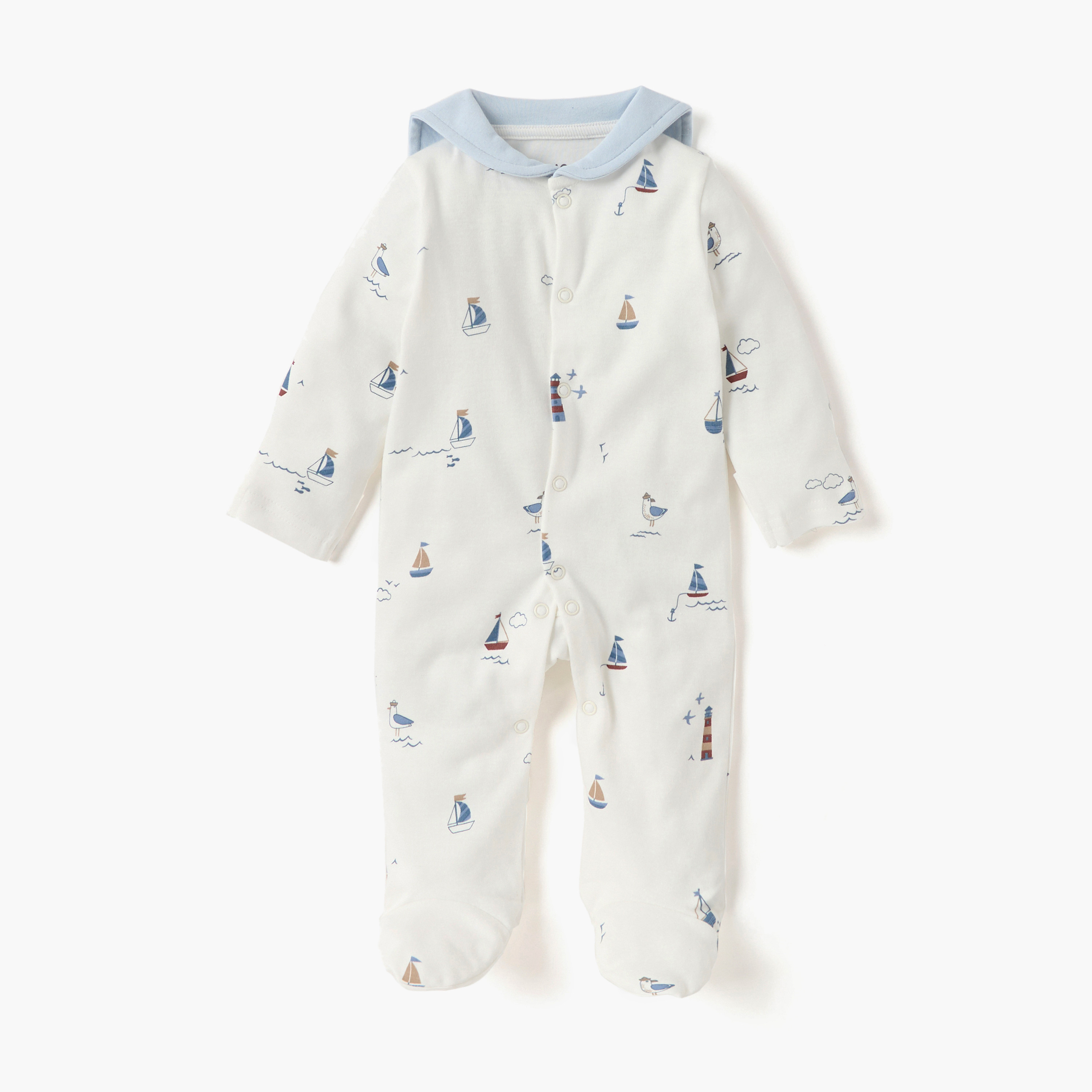 Juniors Nautica Print Closed Feet Sleepsuit with Button Closure-baby-boys-clothing-nightwear-sleepsuits-image-1