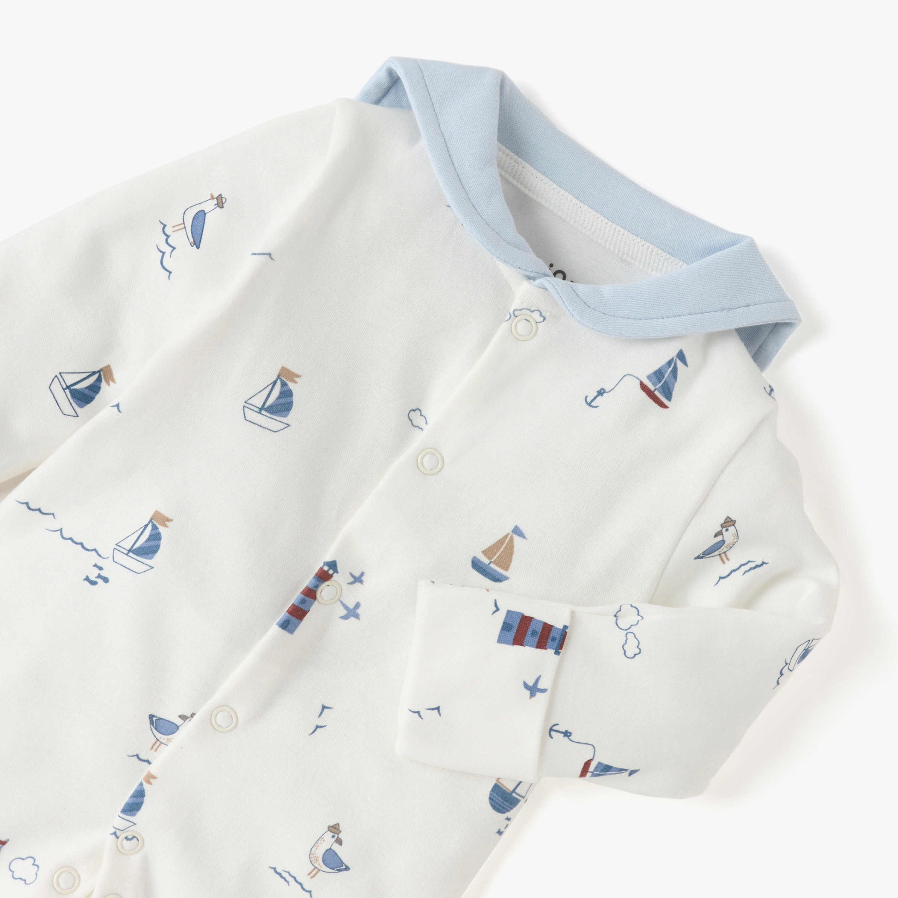 Juniors Nautica Print Closed Feet Sleepsuit with Button Closure-baby-boys-clothing-nightwear-sleepsuits-image-3