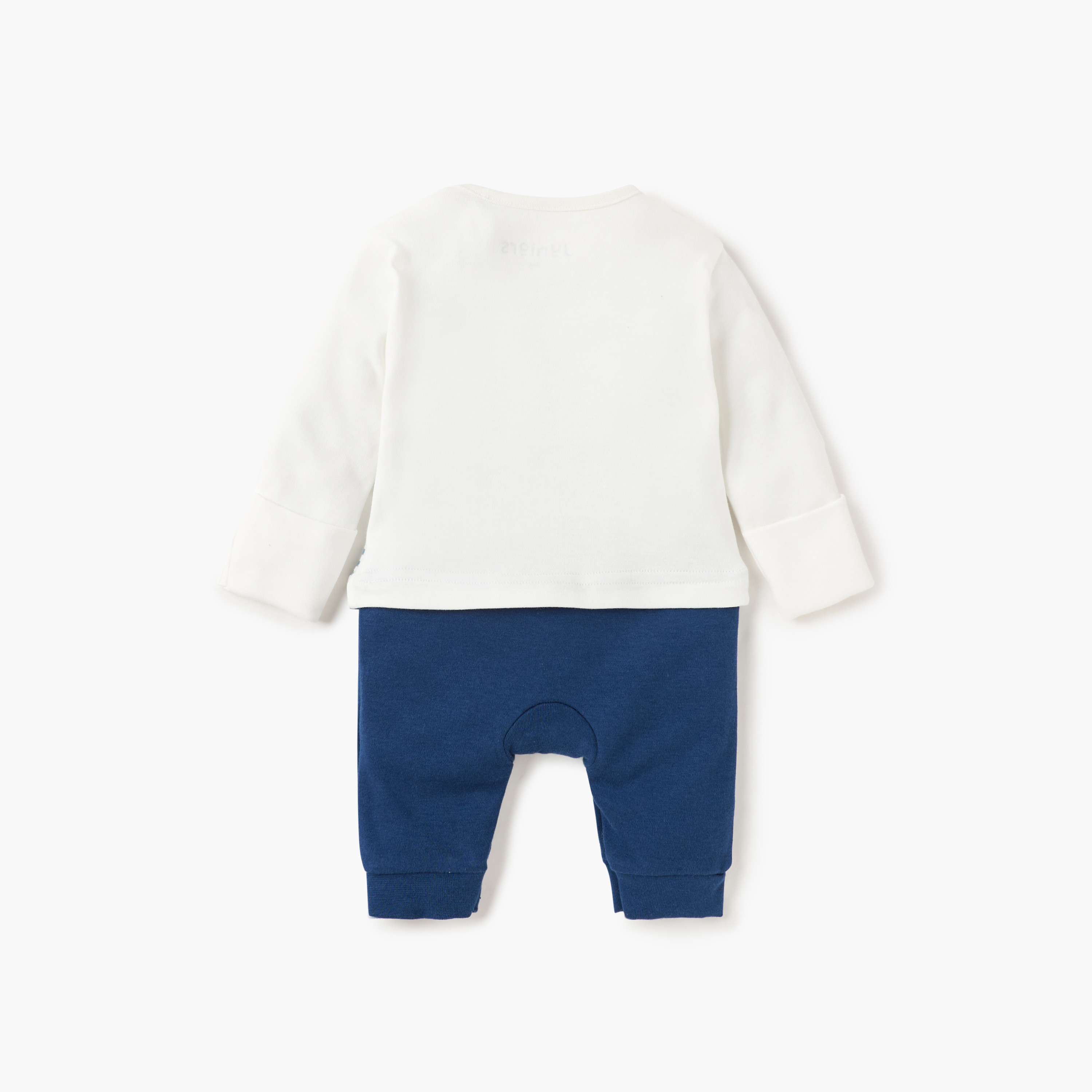 Juniors Embroidered Sleepsuit with Button Closure and Long Sleeves-baby-boys-clothing-nightwear-sleepsuits-image-2