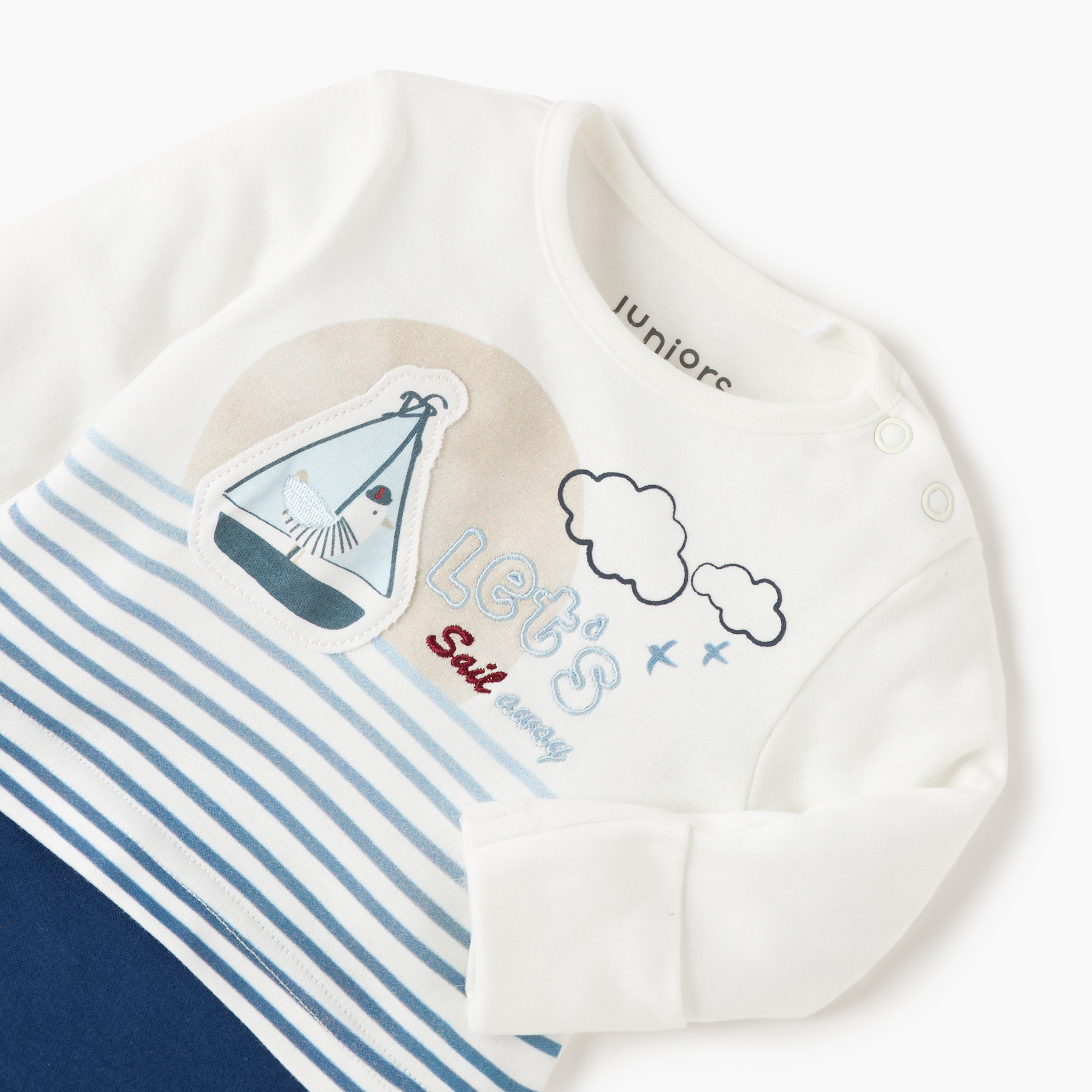 Juniors Embroidered Sleepsuit with Button Closure and Long Sleeves-baby-boys-clothing-nightwear-sleepsuits-image-3