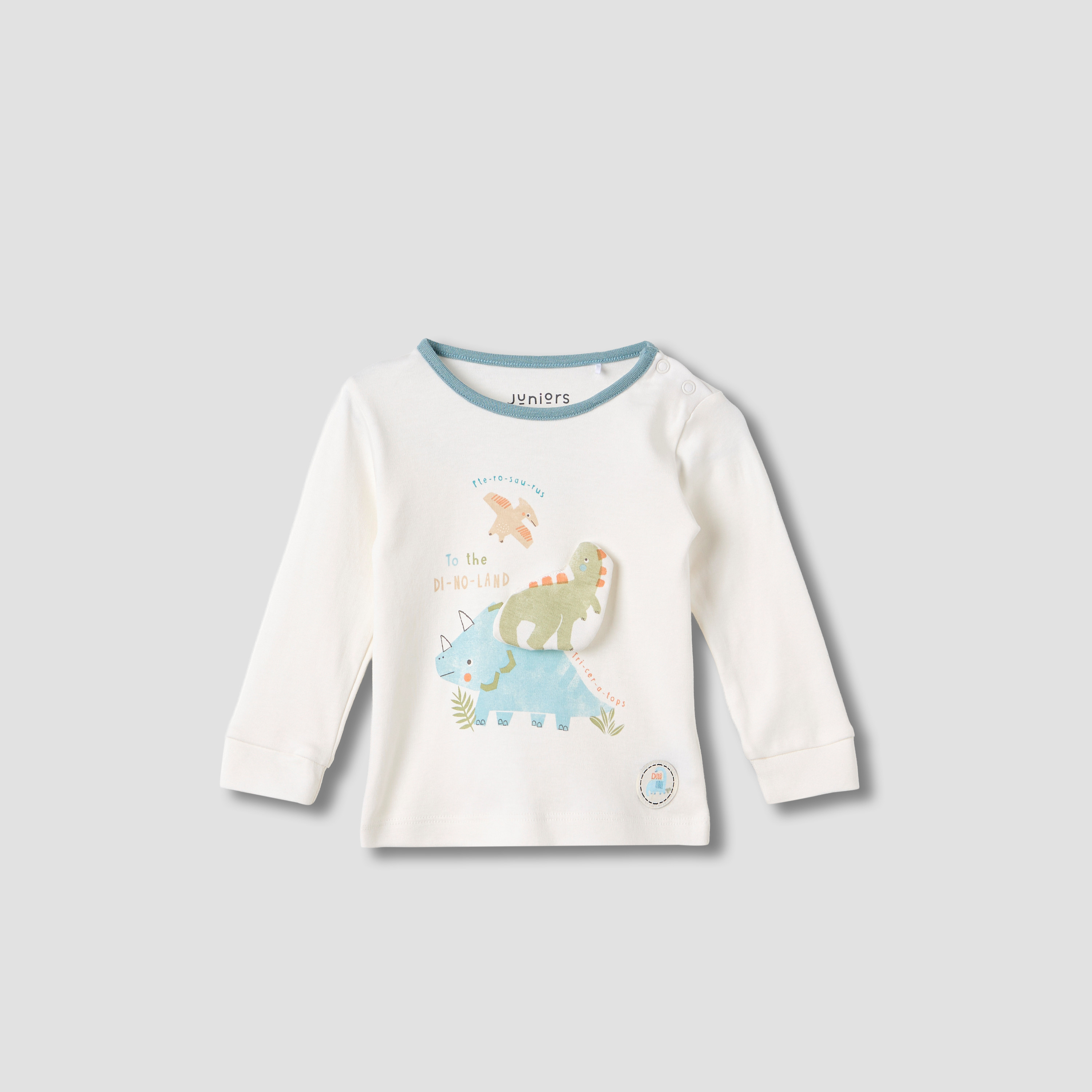 Juniors Dinosaur Print T-shirt and Striped Pyjama Set-baby-boys-clothing-nightwear-pyjamasets-image-2