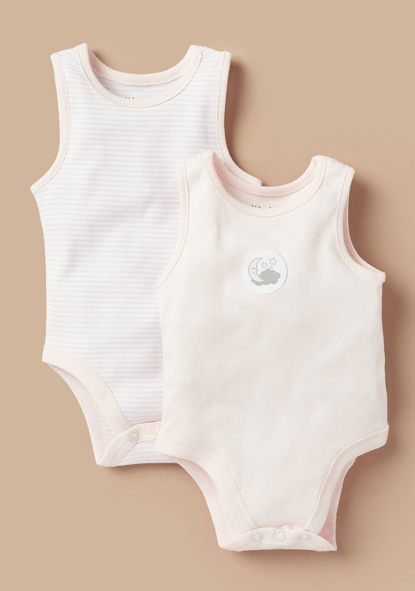 Juniors Printed Sleeveless Bodysuit with Button Closure - Set of 2-Bodysuits-image-0