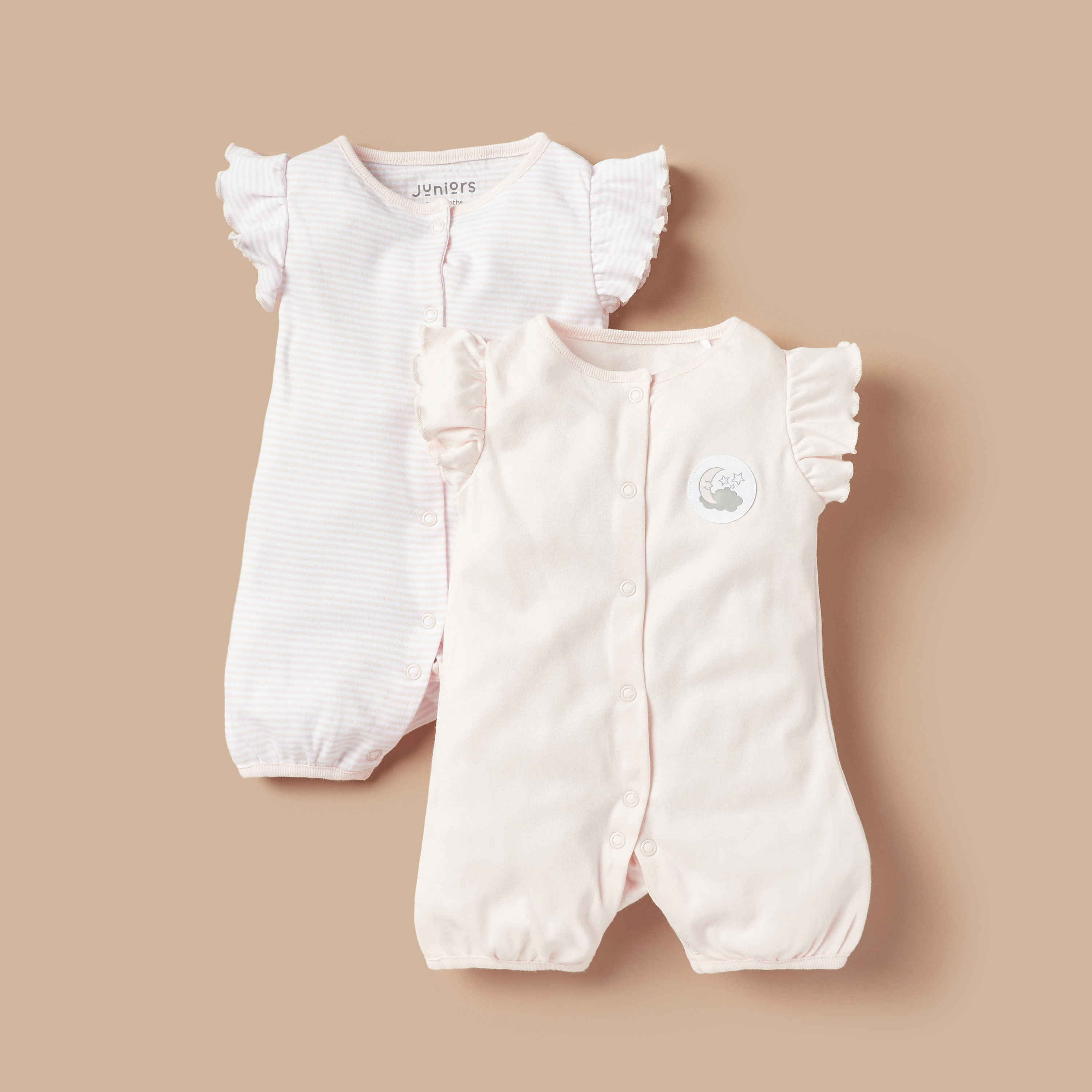 Juniors Applique Detail Rompers with Ruffled Sleeves - Set of 2-baby-boys-clothing-rompers-image-1