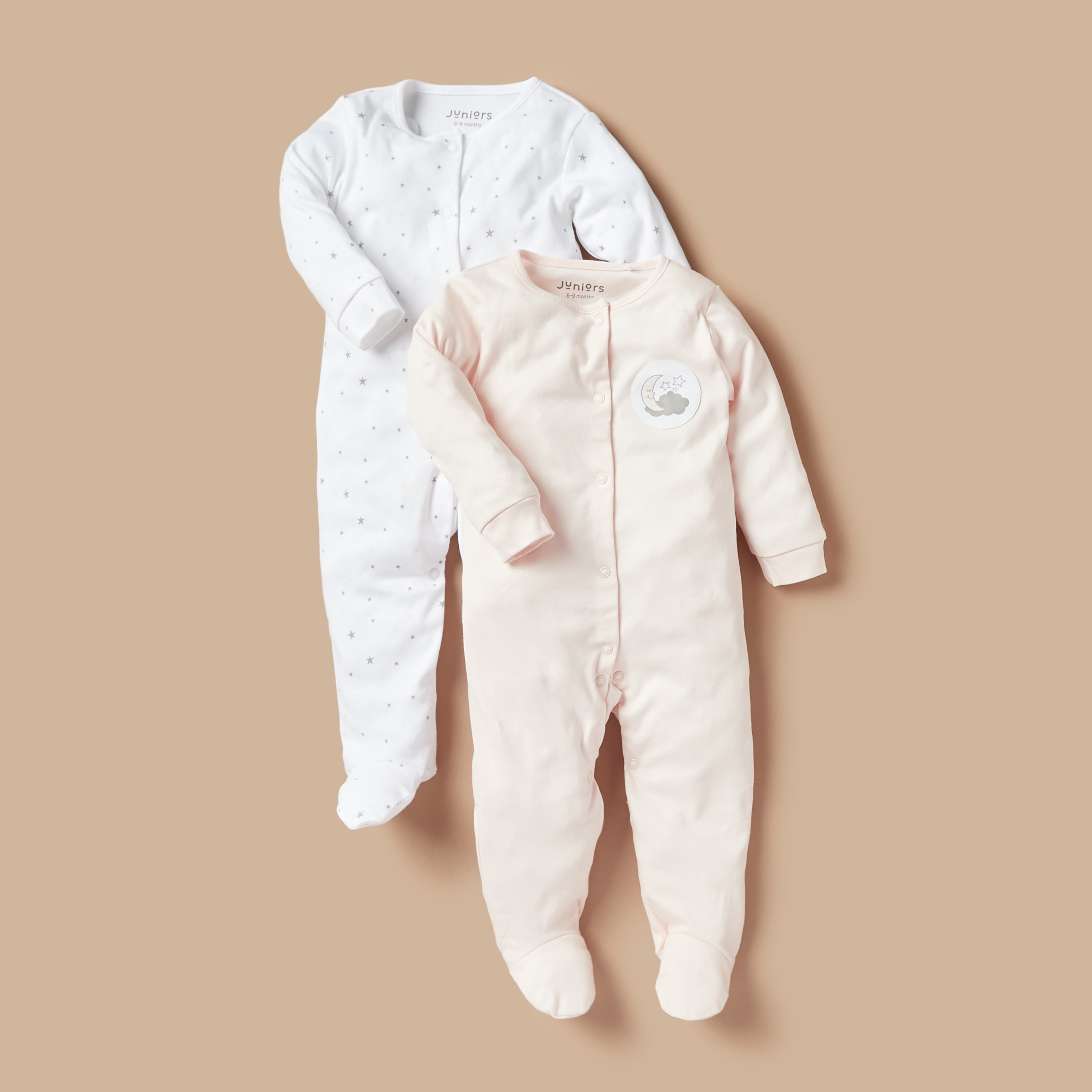 Juniors Printed Long Sleeves Sleepsuit with Button Closure - Set of 2-baby-girls-clothing-nightwear-sleepsuits-image-1