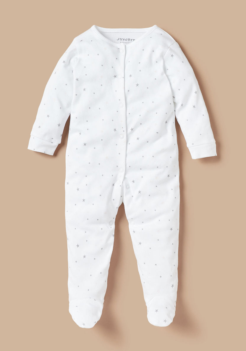 Juniors Printed Long Sleeves Sleepsuit with Button Closure - Set of 2-Sleepsuits-image-1
