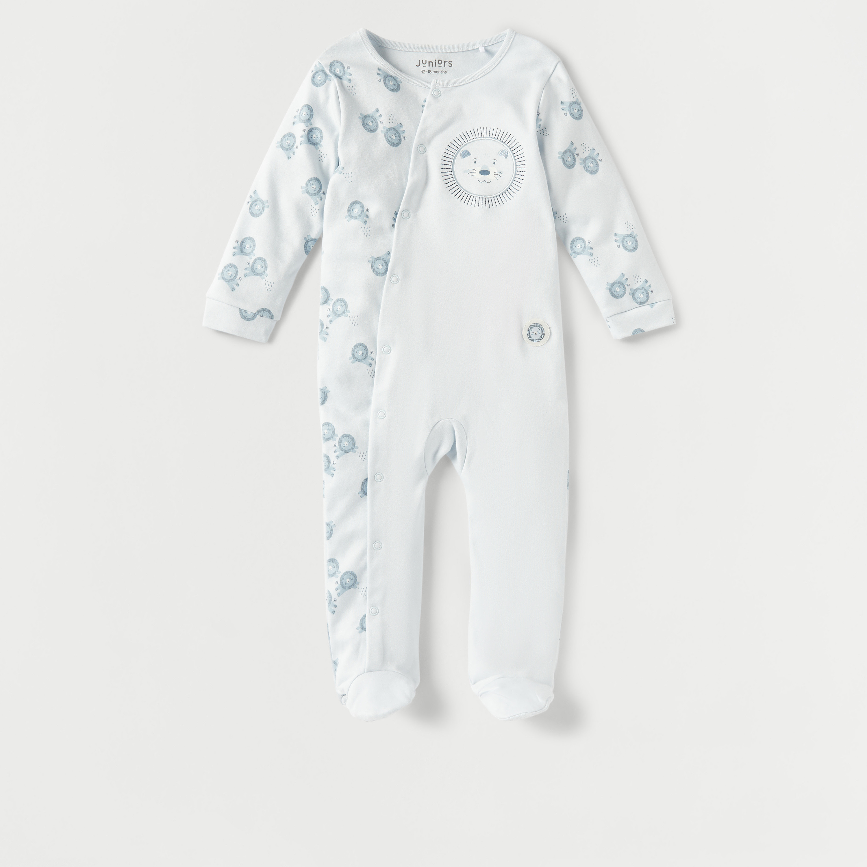 Juniors All-Over Lion Print Sleepsuit with Long Sleeves-baby-boys-clothing-nightwear-sleepsuits-image-1