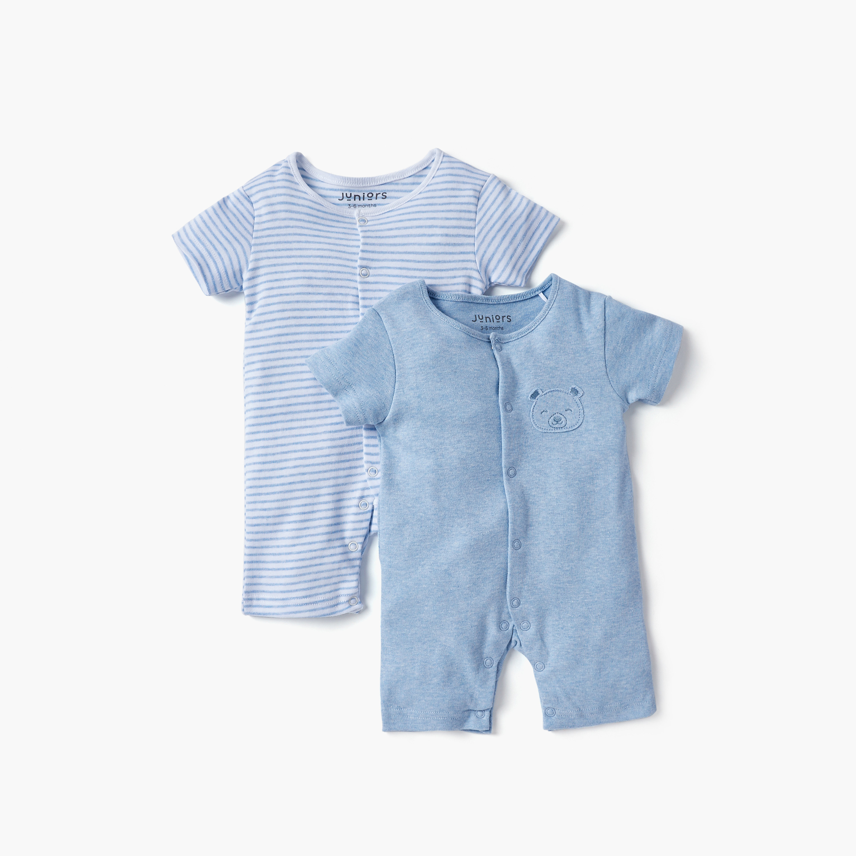 Juniors Assorted Romper with Short Sleeves and Button Closure - Set of 2-baby-boys-clothing-rompers-image-1