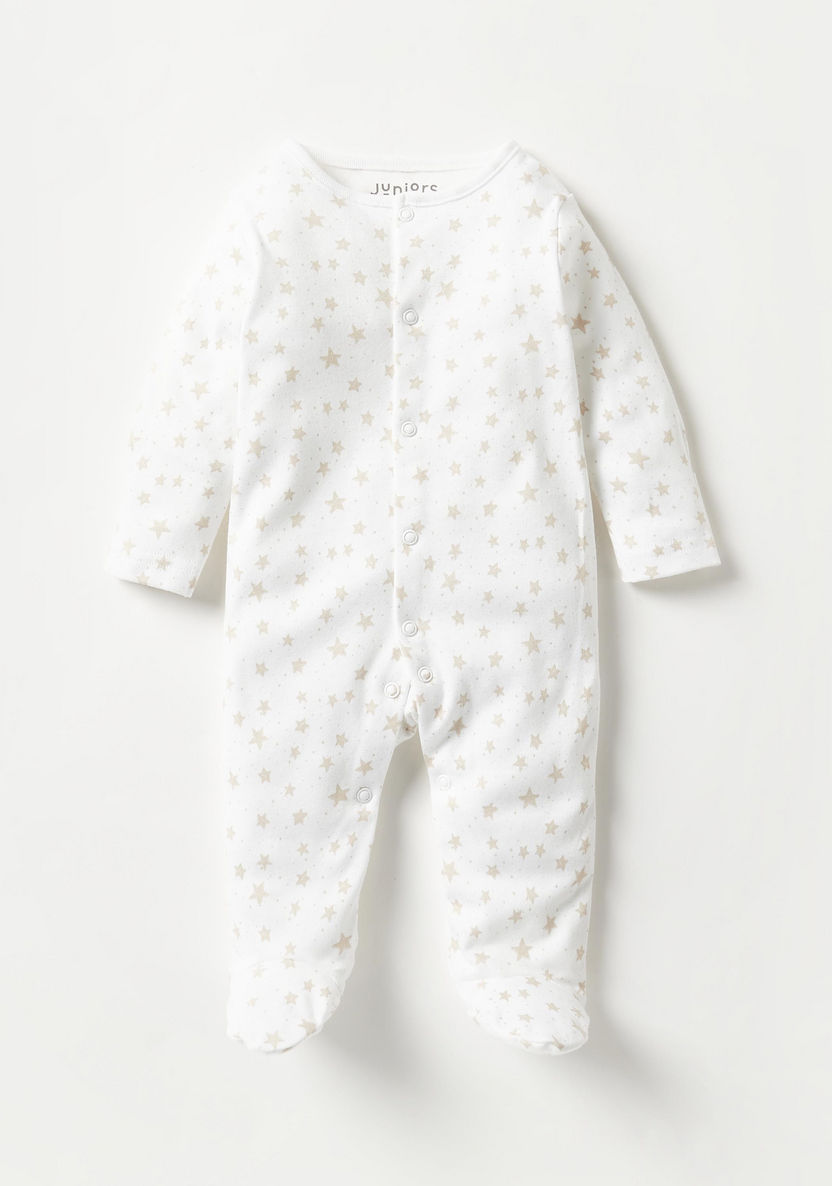 Juniors Printed Long Sleeves Sleepsuit with Button Closure - Set of 2-Sleepsuits-image-2
