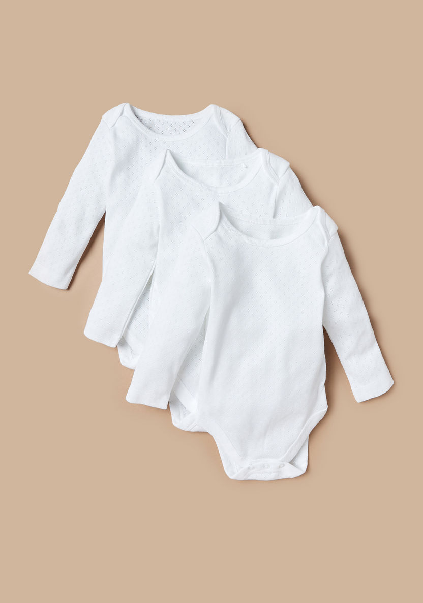 Juniors Textured Bodysuit with Long Sleeves - Set of 3-Bodysuits-image-0