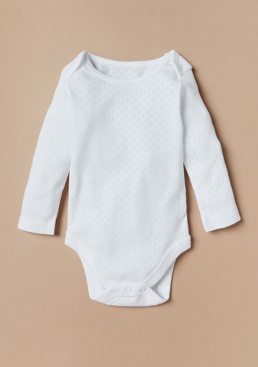 Juniors Textured Bodysuit with Long Sleeves - Set of 3-Bodysuits-image-1