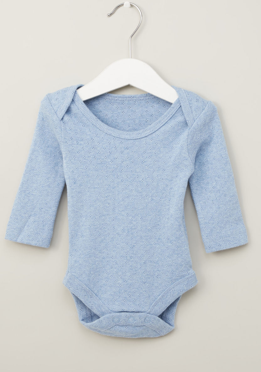 Juniors Textured Bodysuit with Round Neck and Long Sleeves - Set of 3-Multipacks-image-1