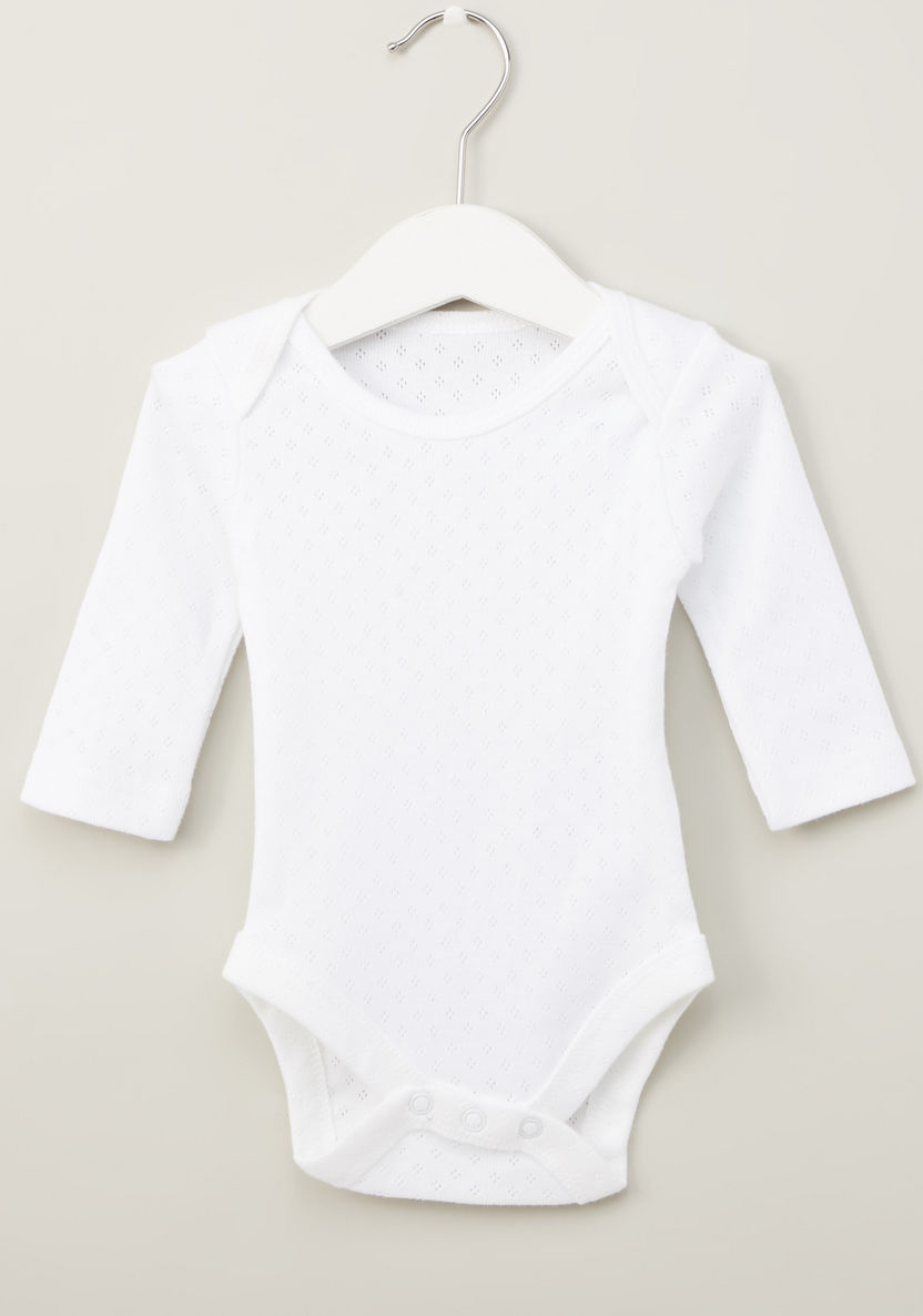 Juniors Textured Bodysuit with Round Neck and Long Sleeves - Set of 3-Multipacks-image-4