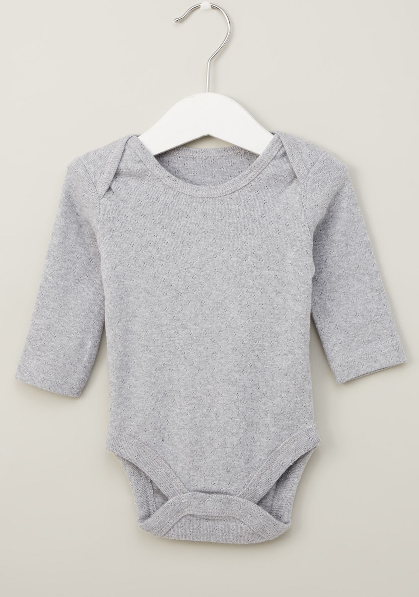 Juniors Textured Bodysuit with Round Neck and Long Sleeves - Set of 3-Multipacks-image-5