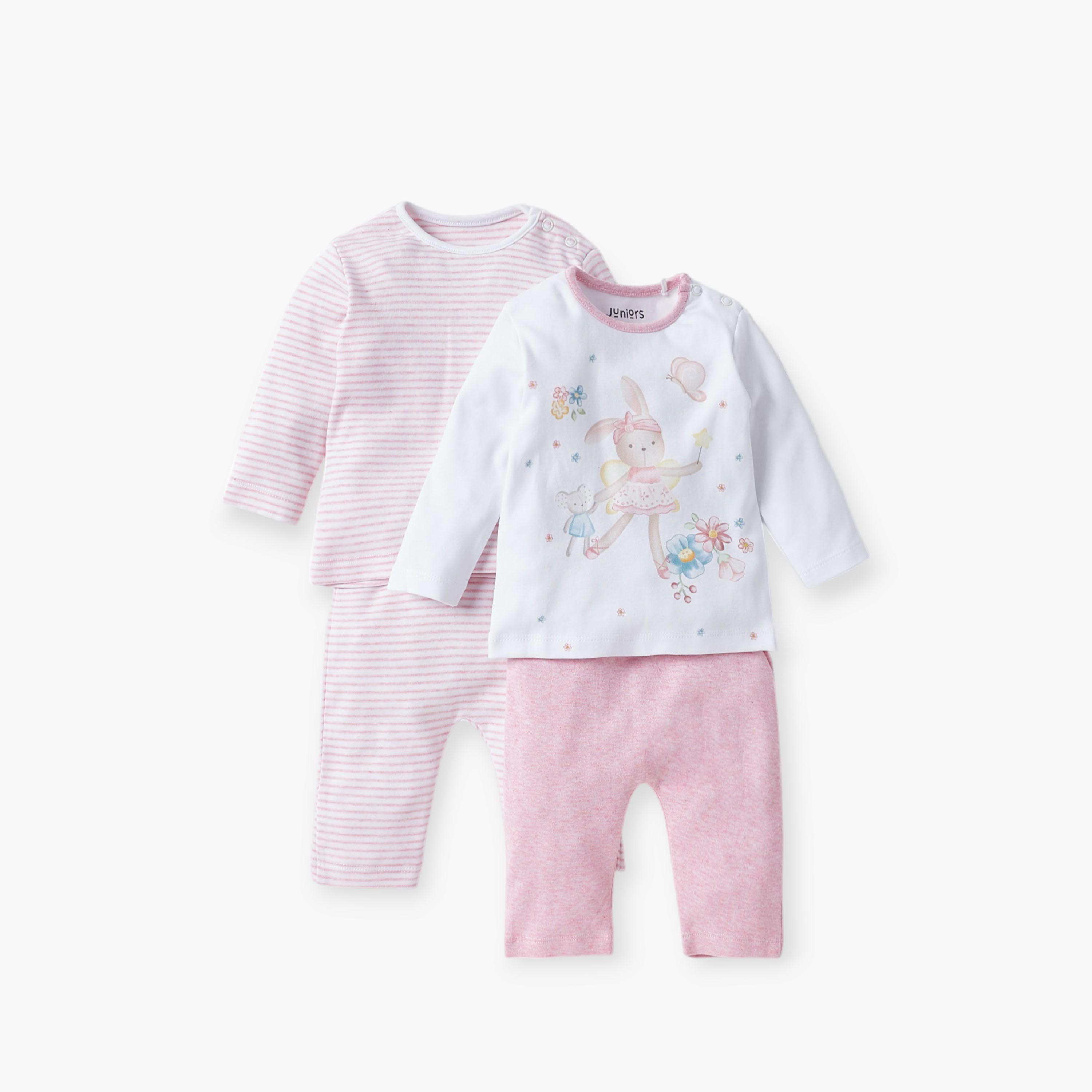 بنطلون بيجاما وتيشيرت بطبعات من جونيورز - مجموعة من طقمين-baby-girls-clothing-nightwear-pyjamasets-image-1