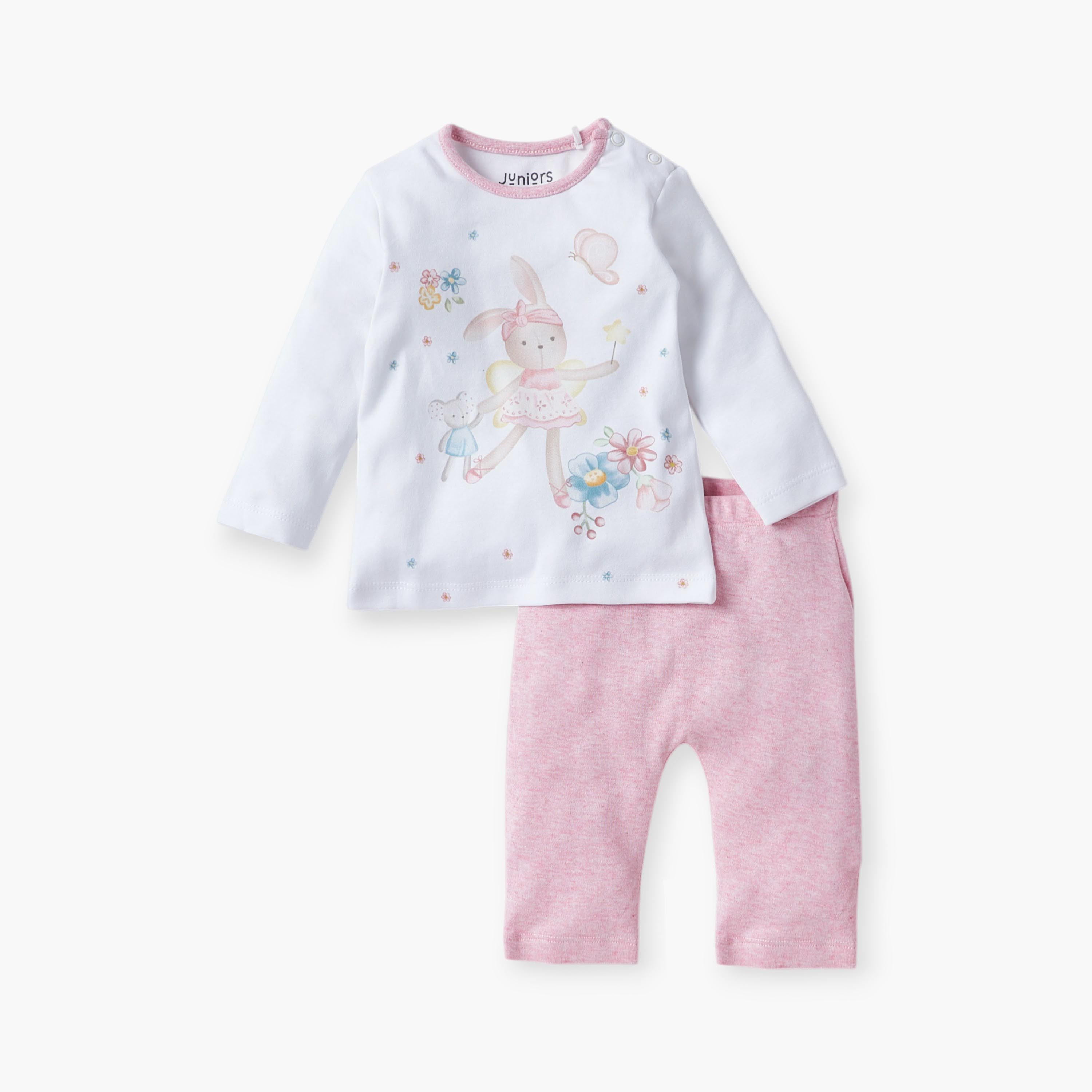 بنطلون بيجاما وتيشيرت بطبعات من جونيورز - مجموعة من طقمين-baby-girls-clothing-nightwear-pyjamasets-image-2