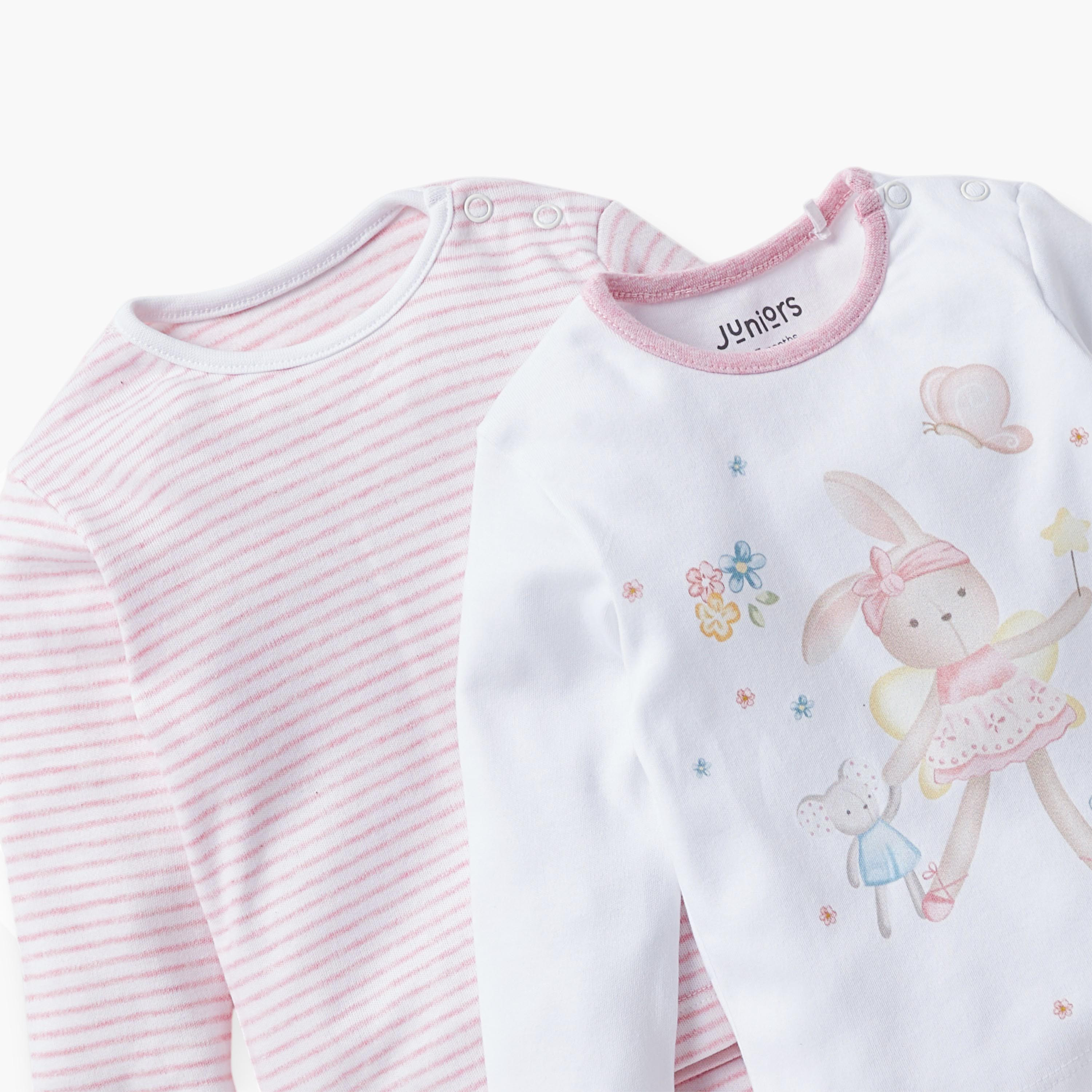 بنطلون بيجاما وتيشيرت بطبعات من جونيورز - مجموعة من طقمين-baby-girls-clothing-nightwear-pyjamasets-image-4