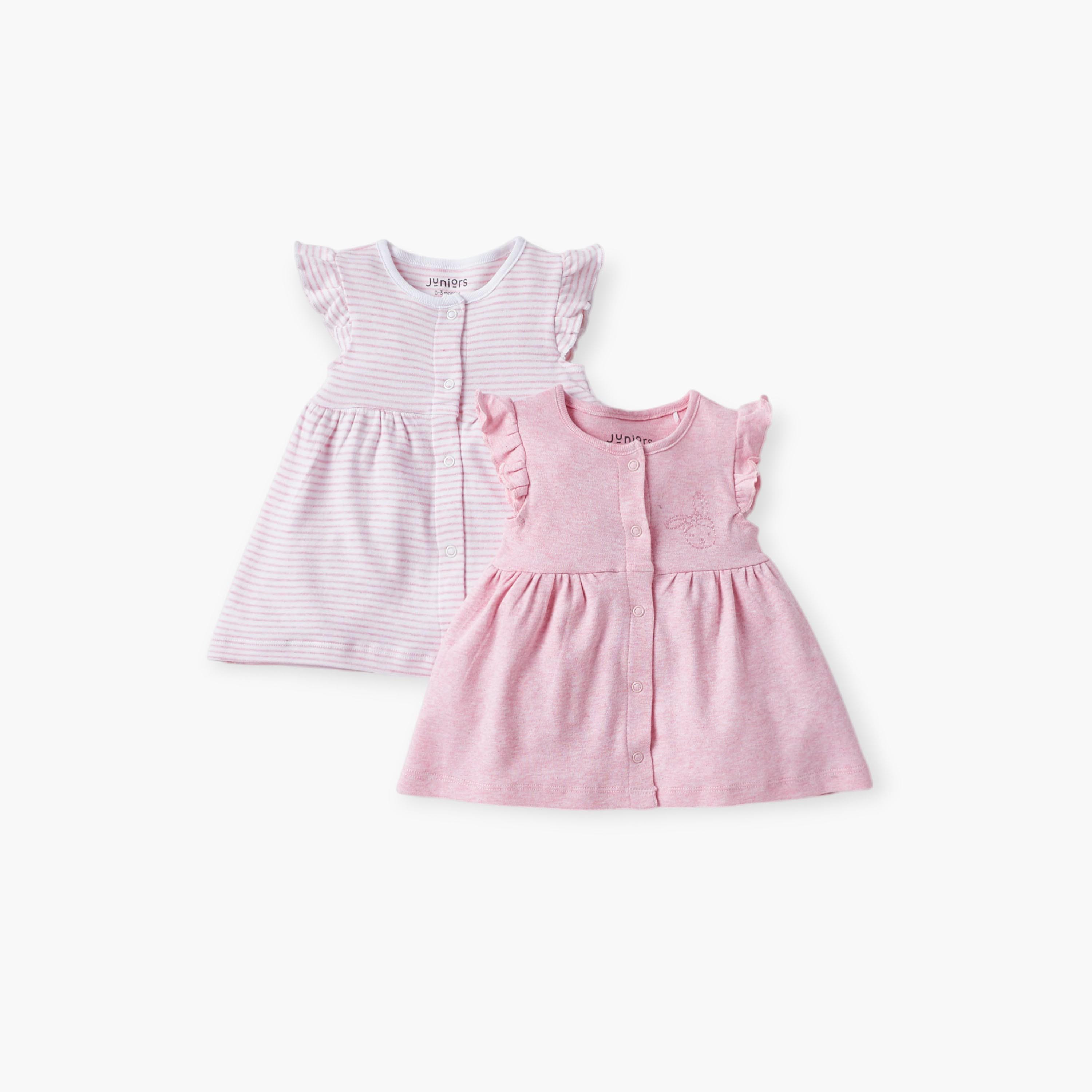 Juniors Assorted A-Line Dress with Ruffle Sleeves and Button Closure - Set of 2-baby-girls-clothing-dressesandjumpsuits-image-1