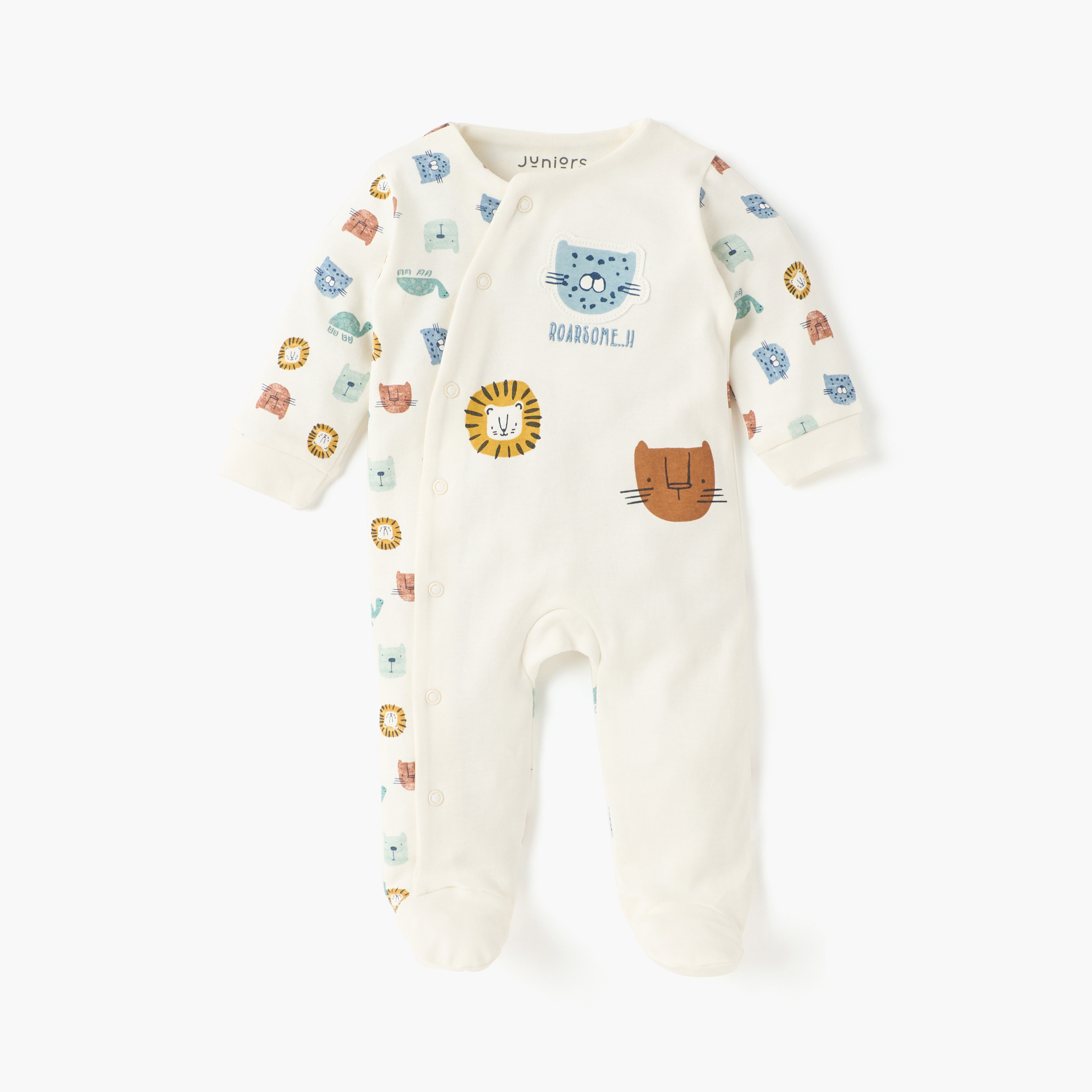 Juniors Animal Print Closed Feet Sleepsuit with Long Sleeves-baby-boys-clothing-nightwear-sleepsuits-image-1