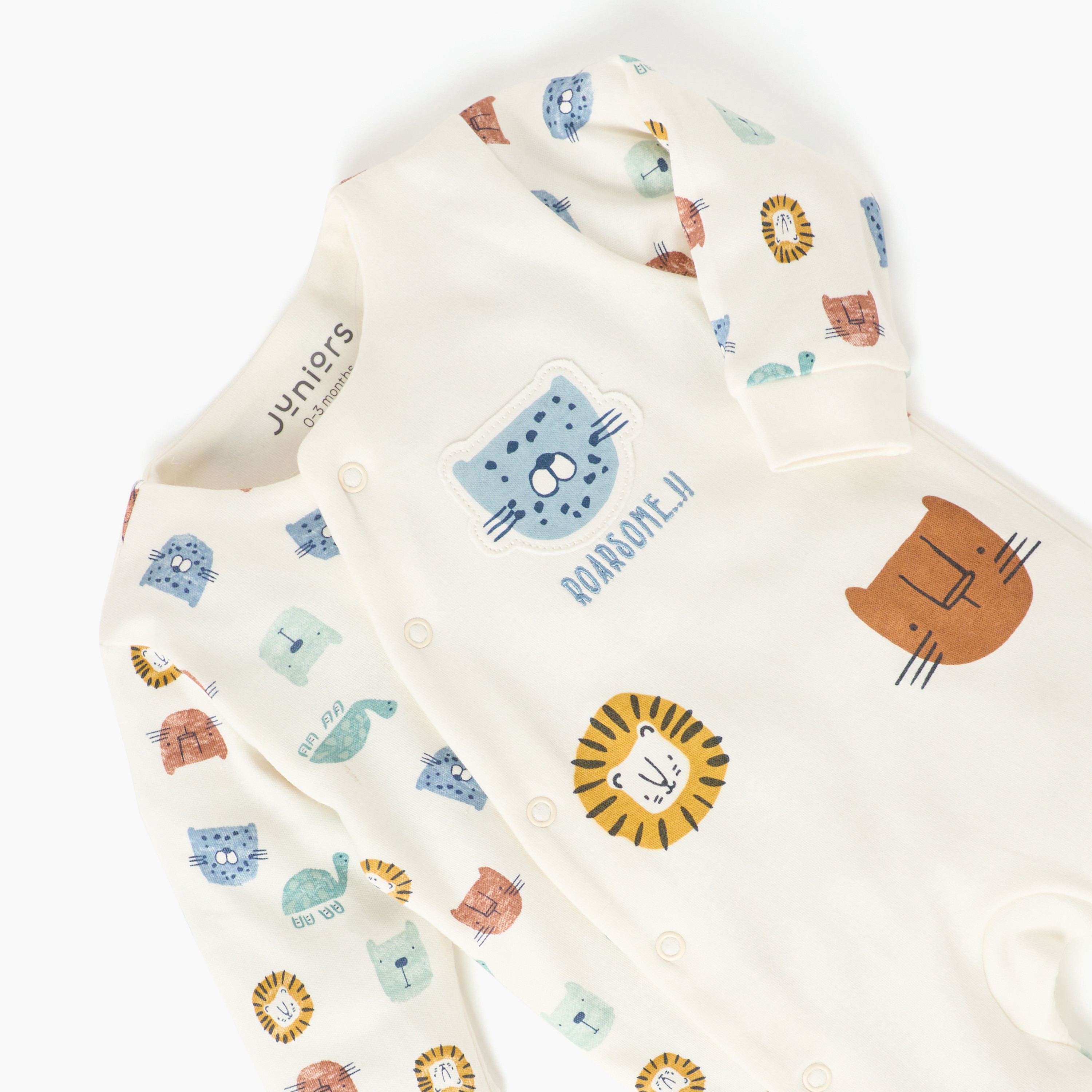 Juniors Animal Print Closed Feet Sleepsuit with Long Sleeves-baby-boys-clothing-nightwear-sleepsuits-image-3