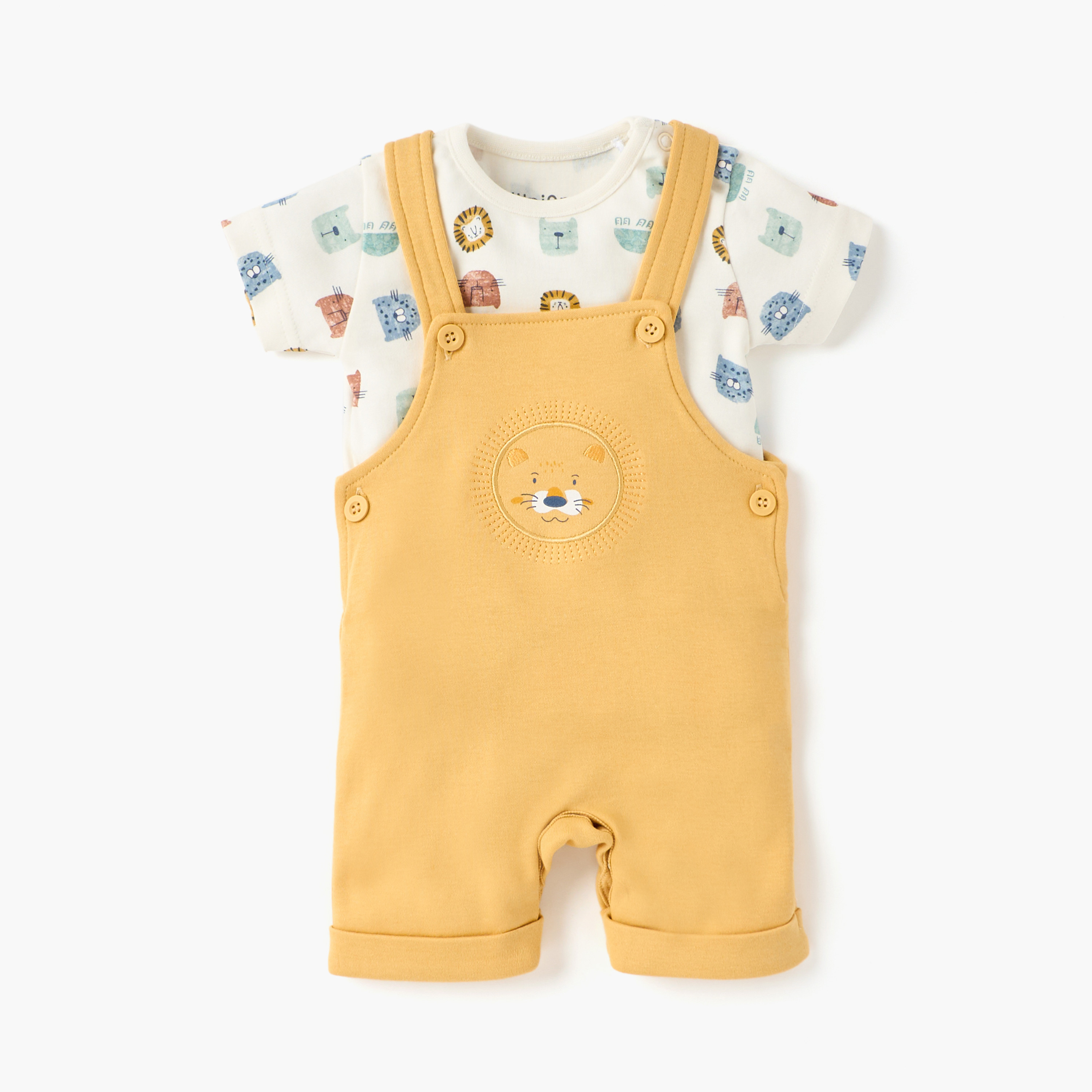 Juniors Animal Print T-shirt and Dungaree Set-baby-boys-clothing-rompers-image-1