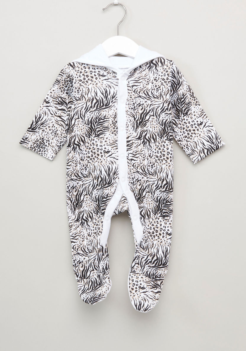 Juniors Zebra Printed Closed Feet Hooded Sleepsuit-Sleepsuits-image-0