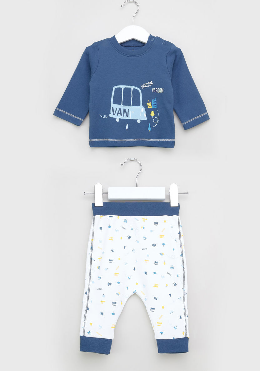 Juniors Printed Round Neck T-shirt with Jog Pants-Pyjama Sets-image-0