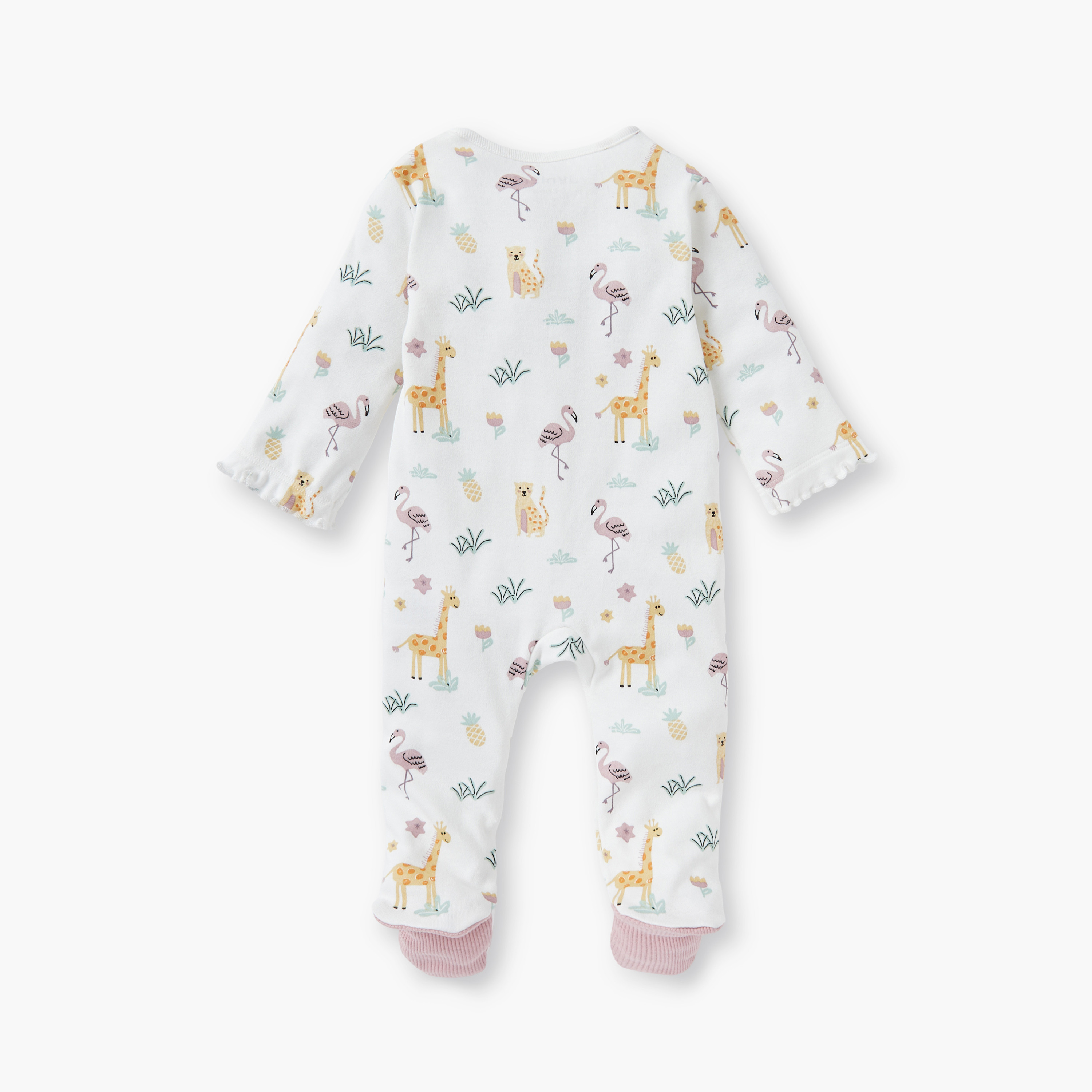 Juniors Printed Sleepsuit with Long Sleeves and Zip Closure-baby-girls-clothing-nightwear-sleepsuits-image-2