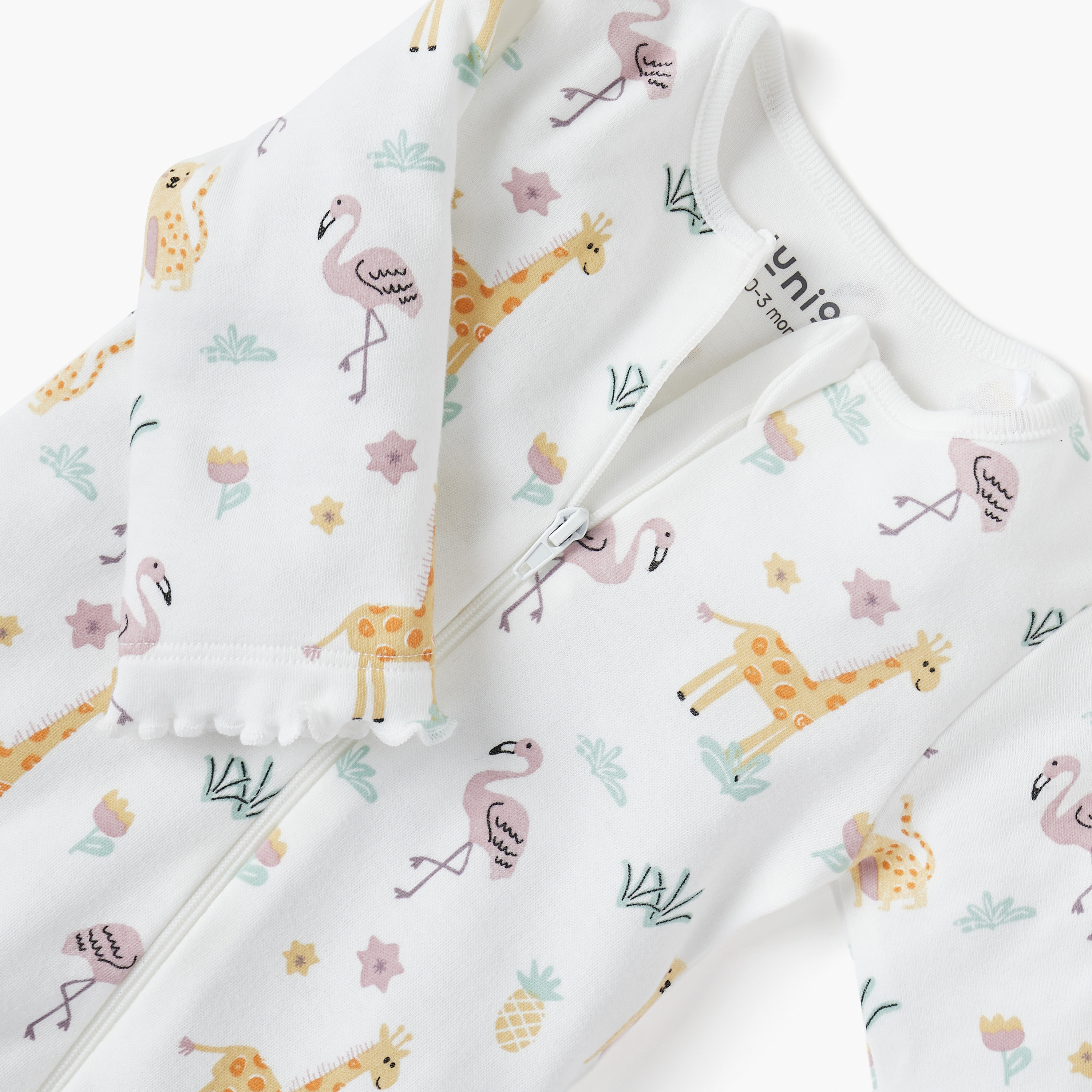 Juniors Printed Sleepsuit with Long Sleeves and Zip Closure-baby-girls-clothing-nightwear-sleepsuits-image-3