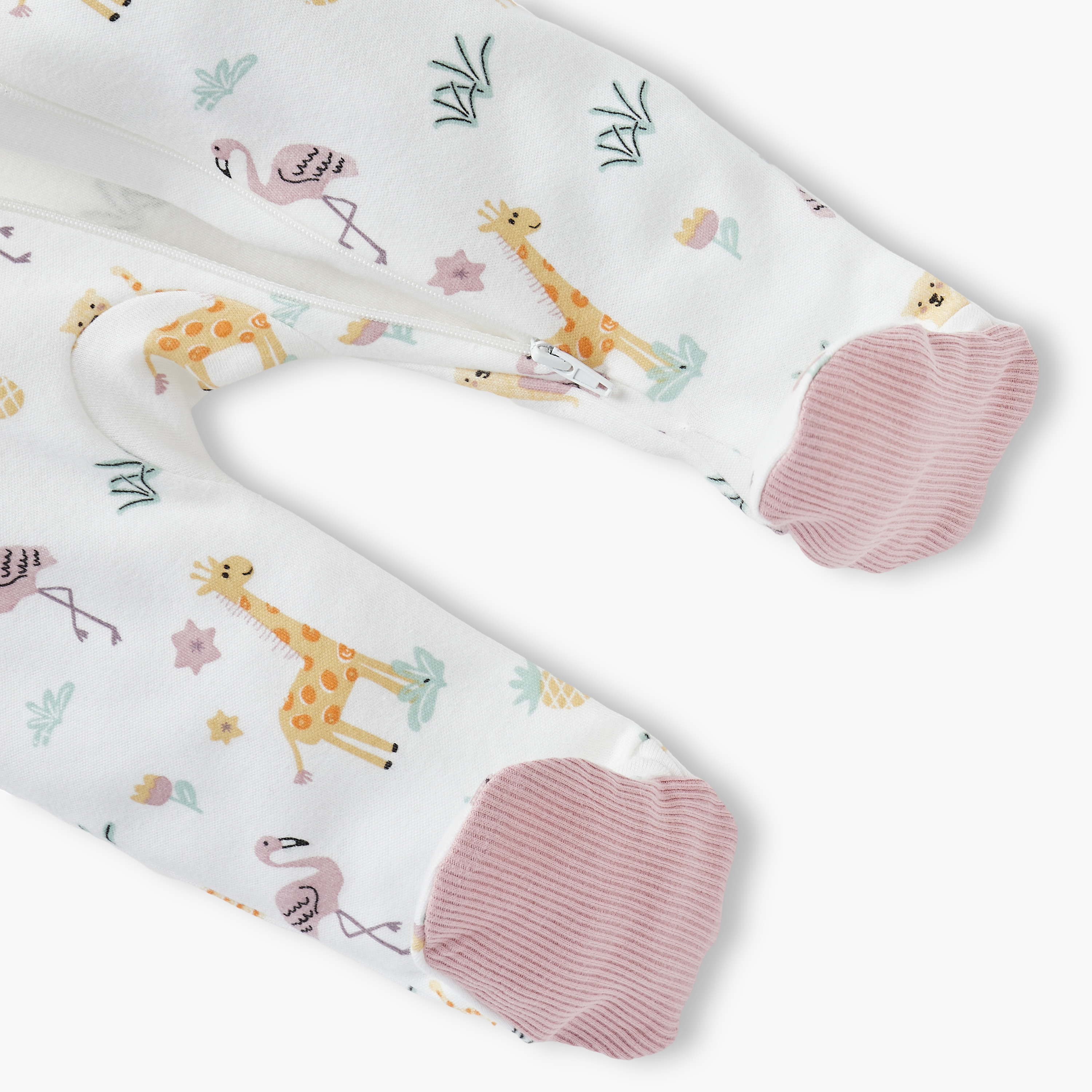 Juniors Printed Sleepsuit with Long Sleeves and Zip Closure-baby-girls-clothing-nightwear-sleepsuits-image-4