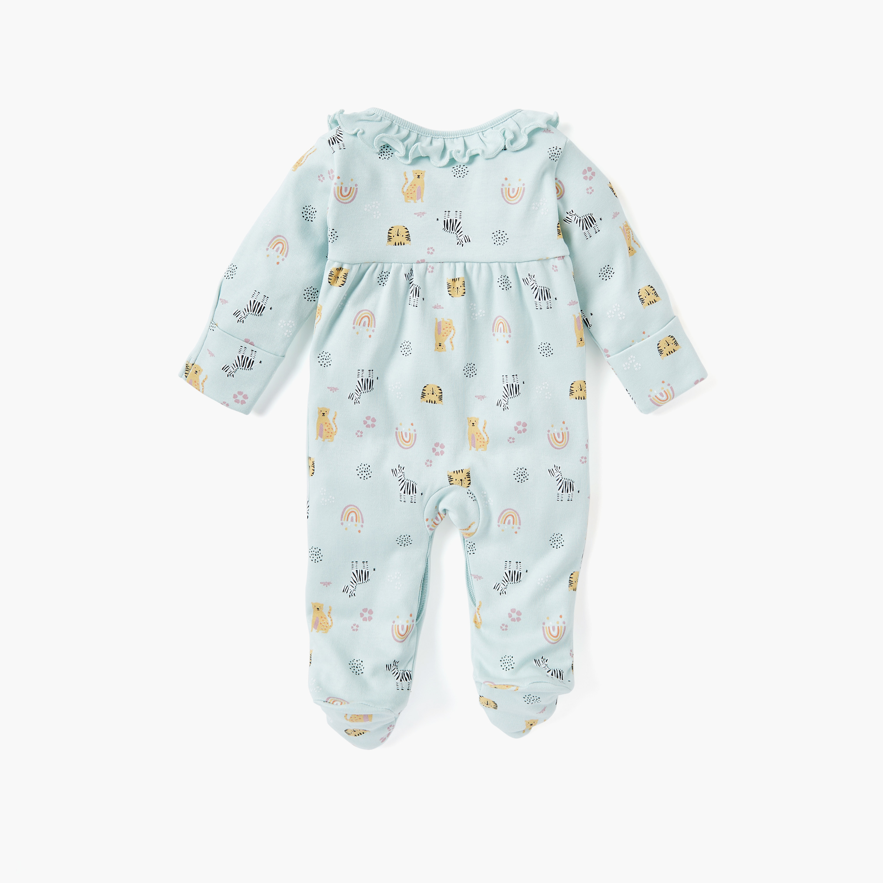 Juniors Printed Sleepsuit with Long Sleeves and Zip Closure-baby-girls-clothing-nightwear-sleepsuits-image-2