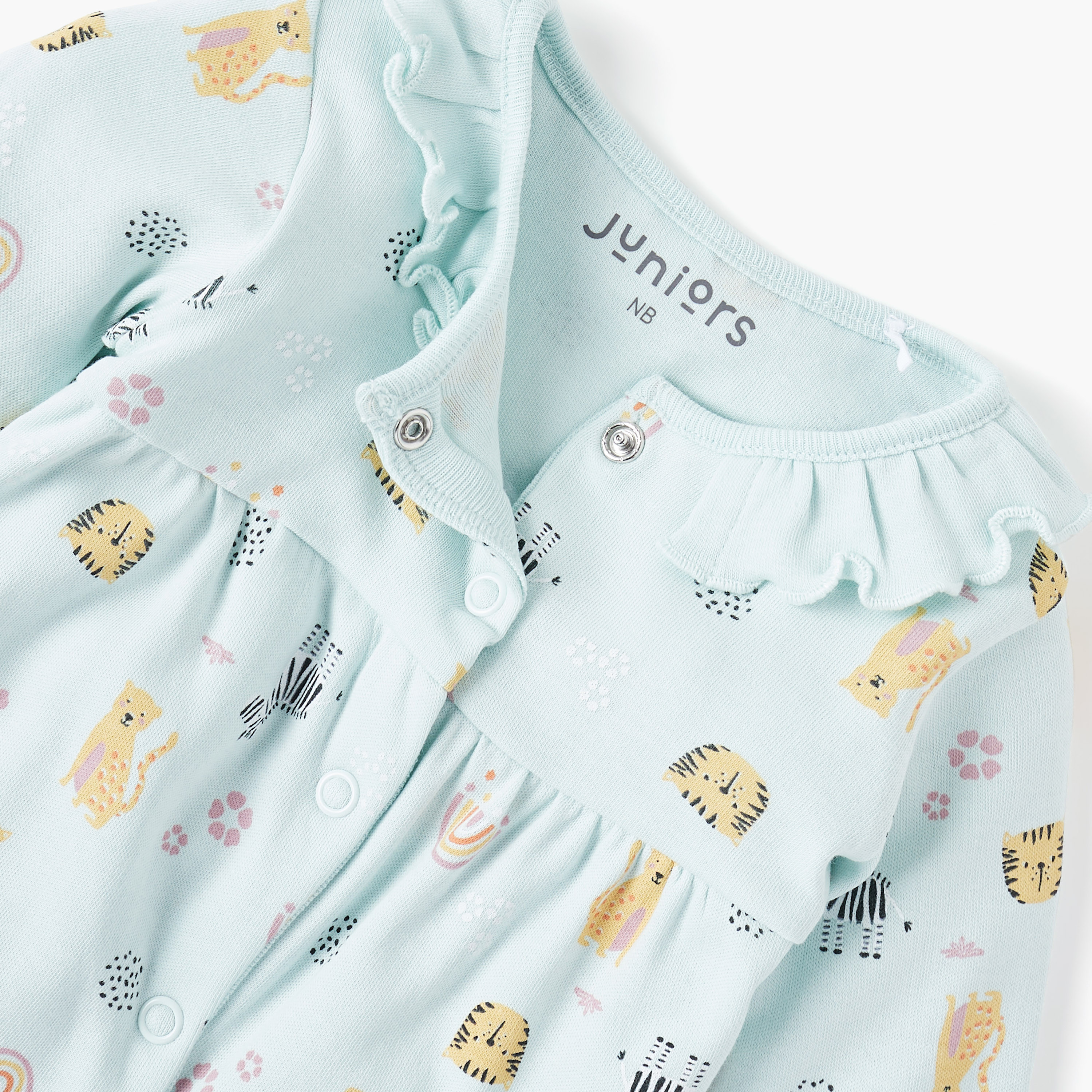 Juniors Printed Sleepsuit with Long Sleeves and Zip Closure-baby-girls-clothing-nightwear-sleepsuits-image-3