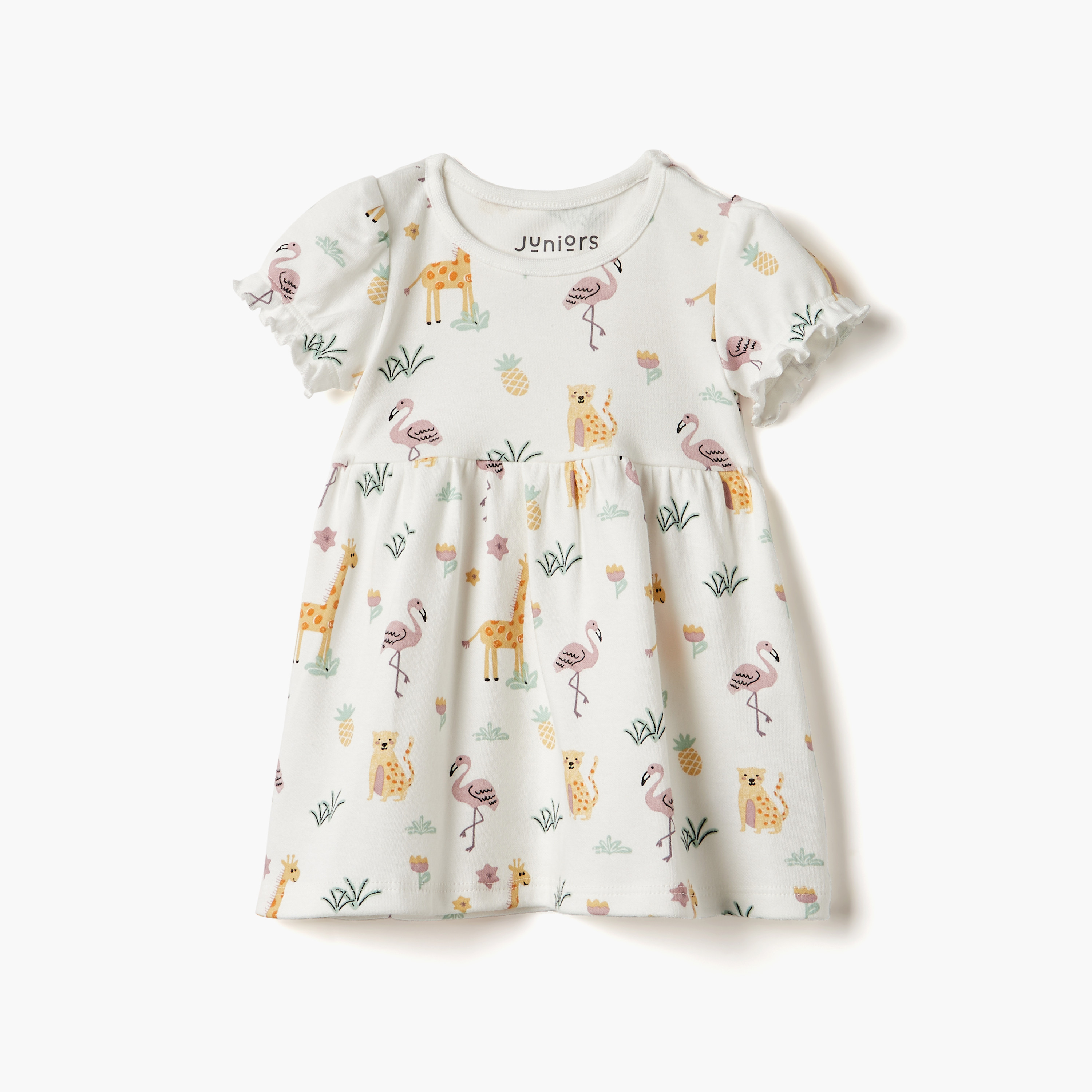 Juniors Printed A-Line Dress with Short Sleeves-baby-girls-clothing-dressesandjumpsuits-image-1
