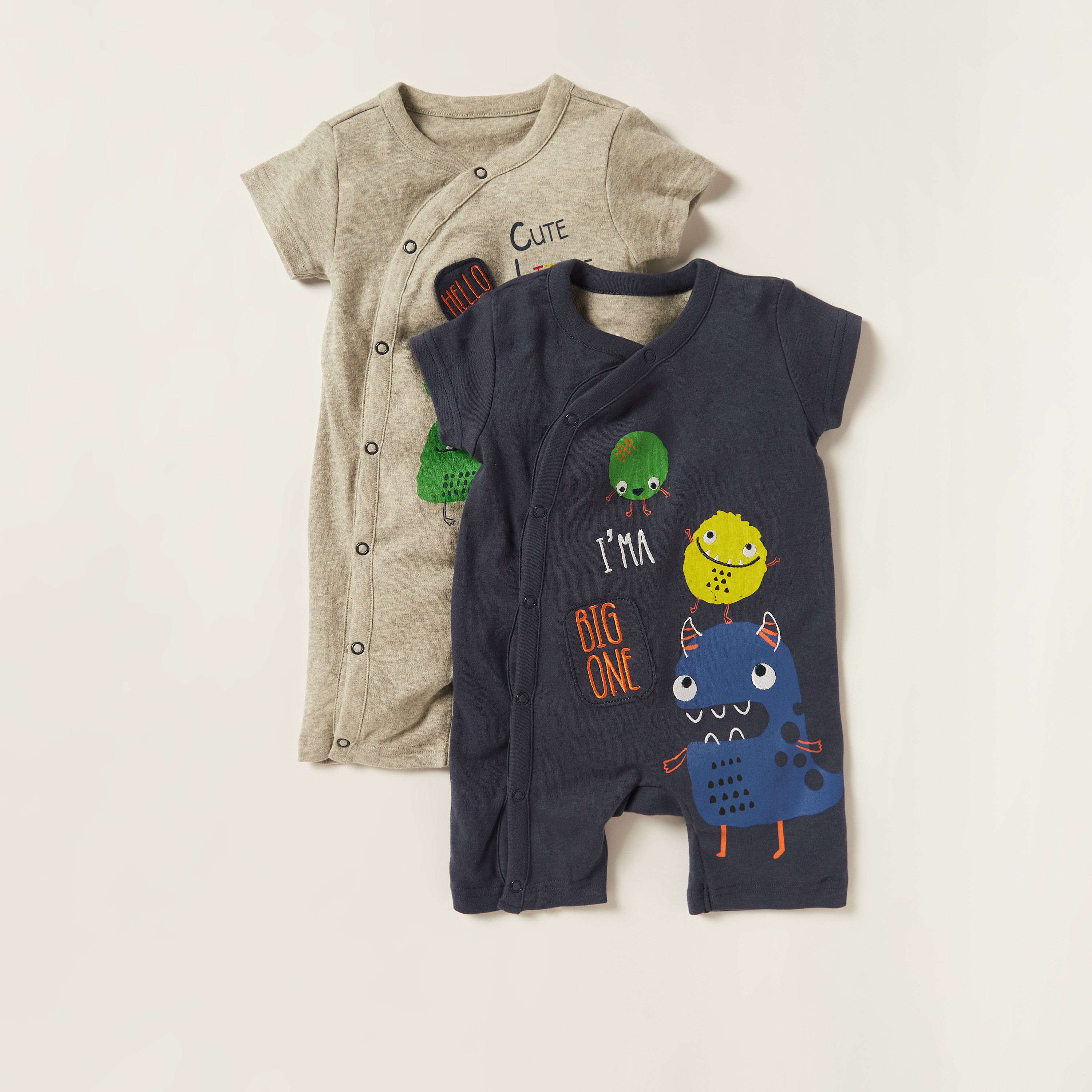 Juniors Printed Cap Sleeves Romper - Set of 2-baby-boys-clothing-multipacks-image-1