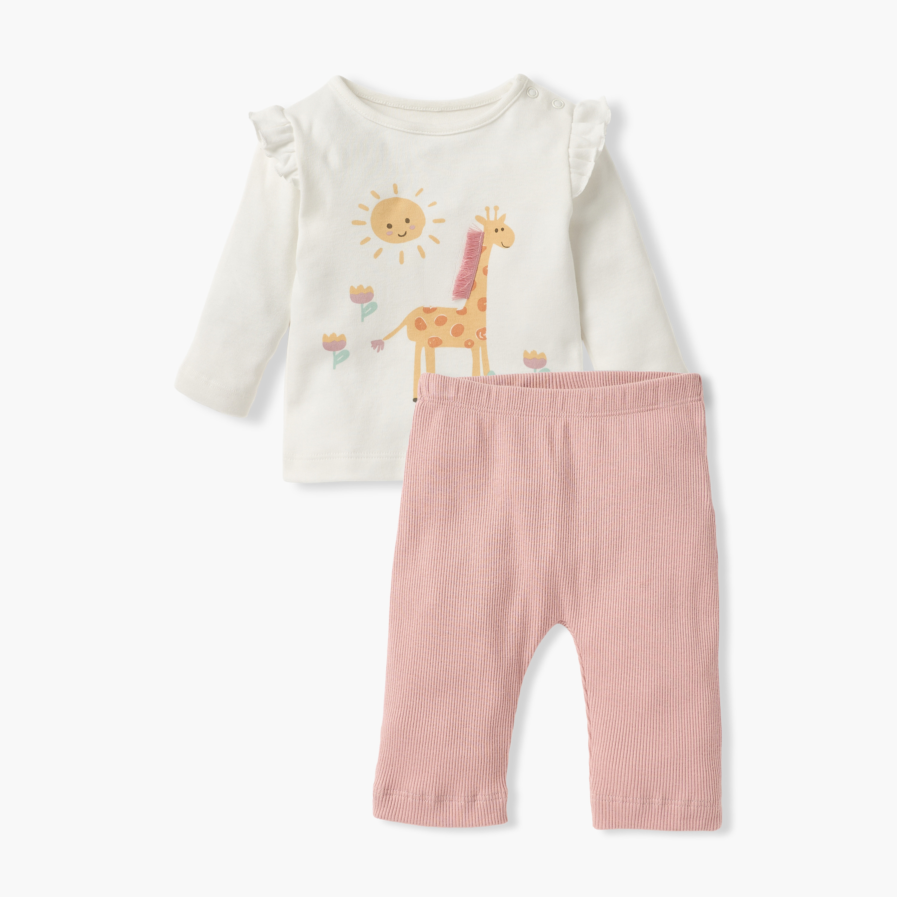 Juniors Printed Long Sleeve T-shirt and Pyjama Set-baby-girls-clothing-nightwear-pyjamasets-image-1
