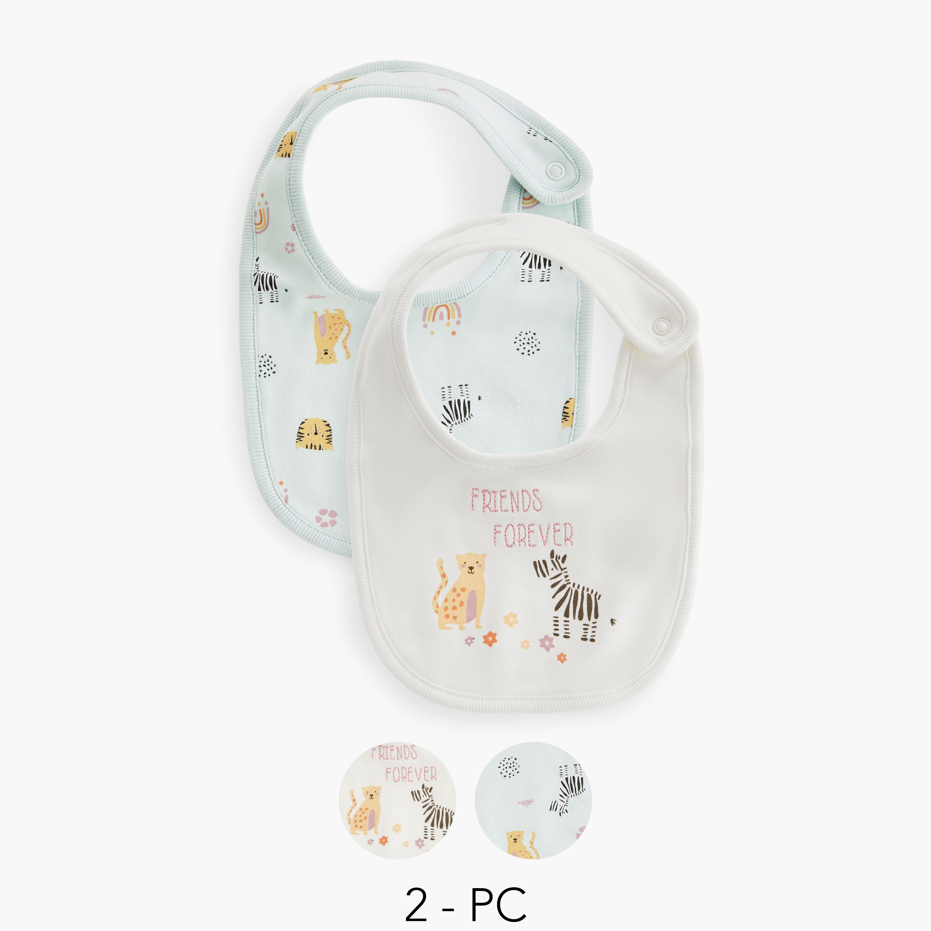 Juniors Animal Print Bib with Button Closure - Set of 2-baby-feeding-bibs-image-1