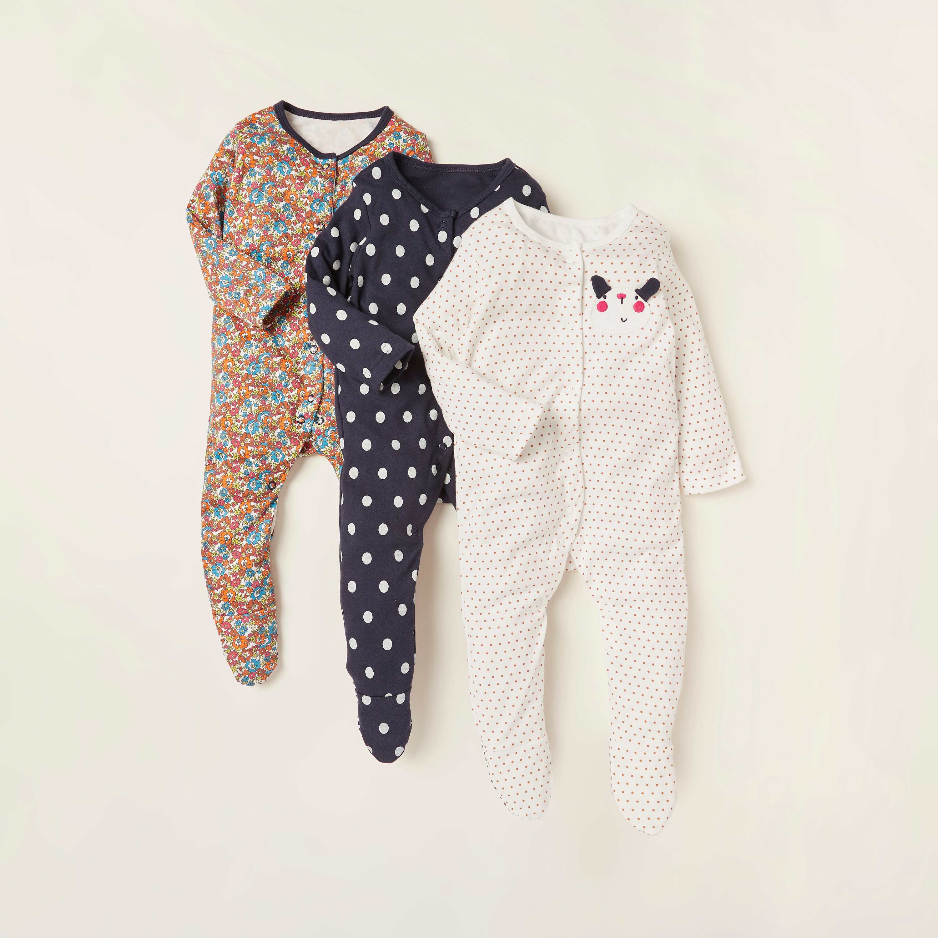 بدلات نوم بطبعات وياقة مستديرة من جونيورز - طقم من 3 قطع-baby-girls-clothing-nightwear-sleepsuits-image-1