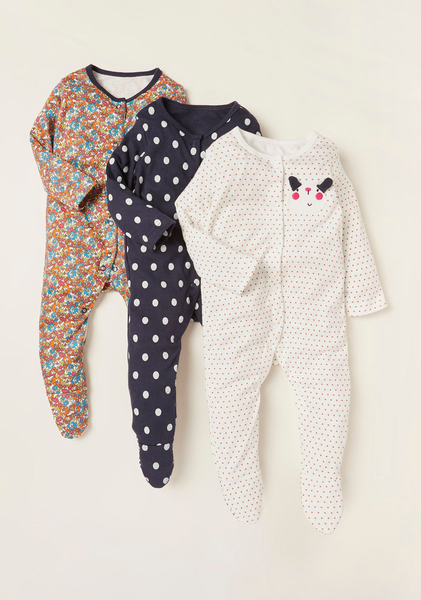 Juniors Printed Round Neck Sleepsuit - Set of 3-Sleepsuits-image-0