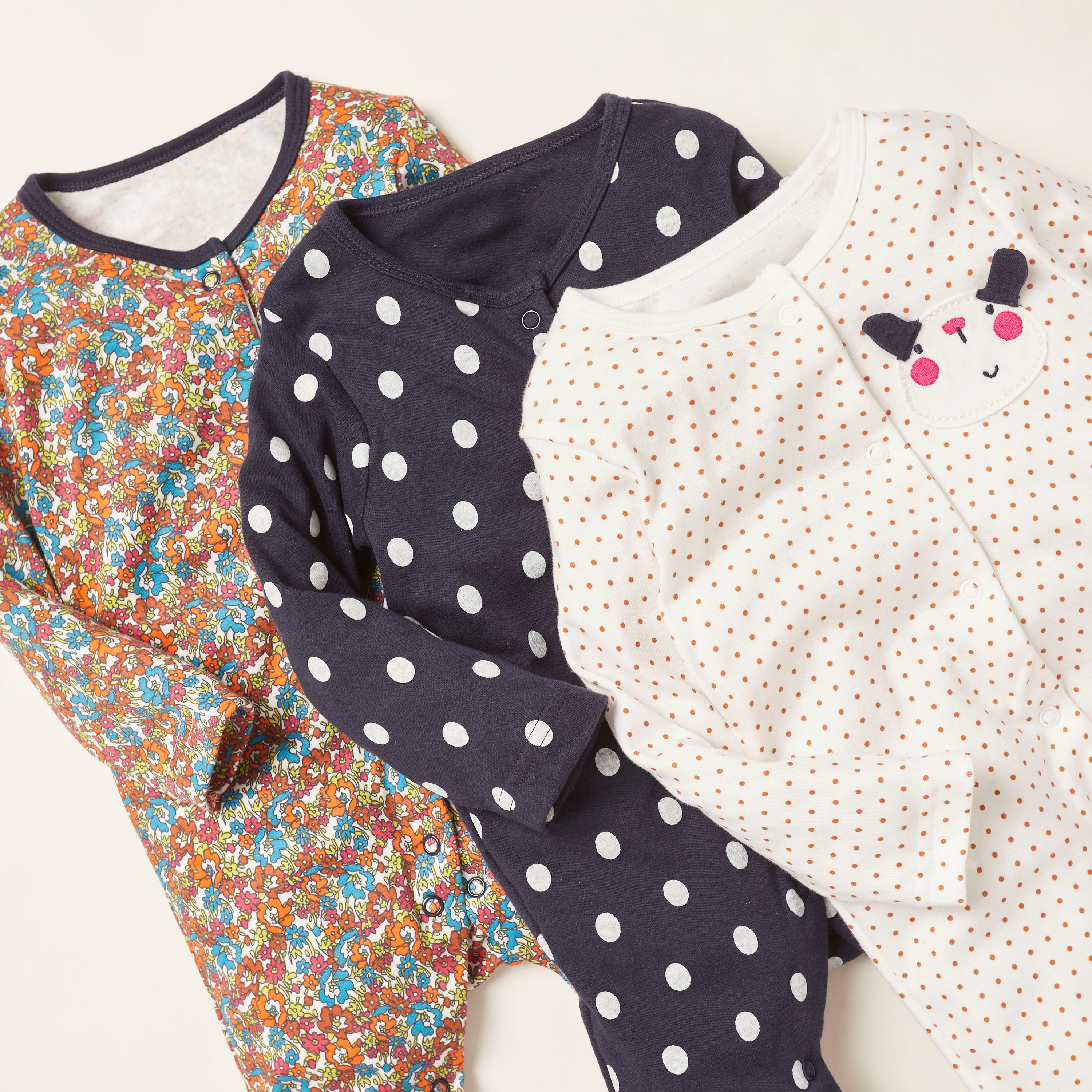 بدلات نوم بطبعات وياقة مستديرة من جونيورز - طقم من 3 قطع-baby-girls-clothing-nightwear-sleepsuits-image-2