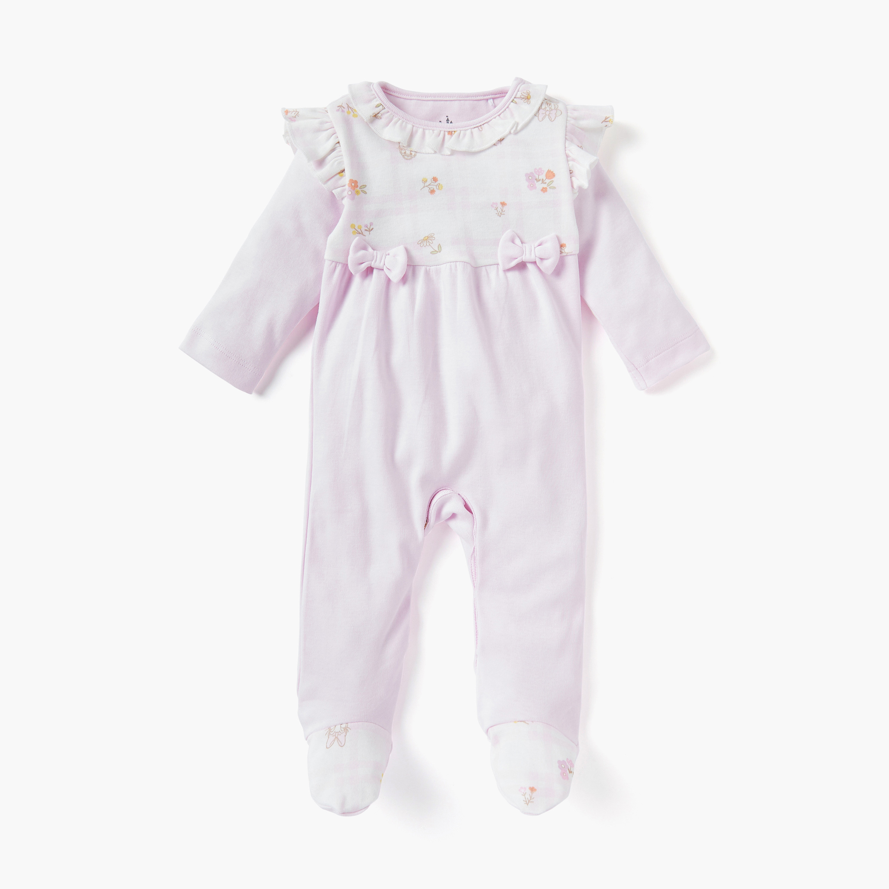 Disney Bow Applique Sleepsuit with Ruffle Detail and Long Sleeves-baby-girls-clothing-nightwear-sleepsuits-image-1