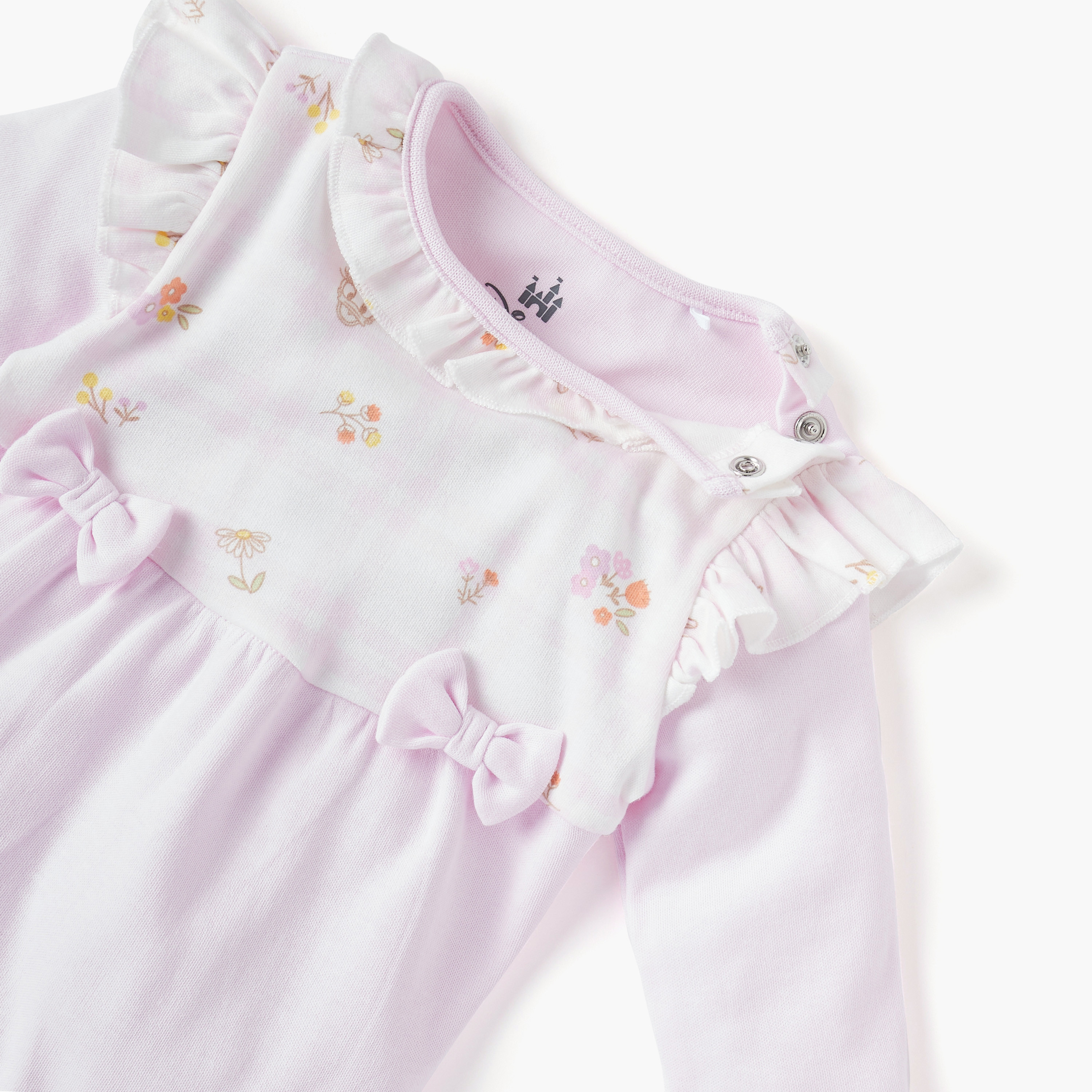 Disney Bow Applique Sleepsuit with Ruffle Detail and Long Sleeves-baby-girls-clothing-nightwear-sleepsuits-image-3