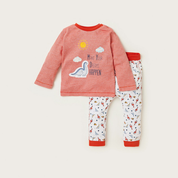 Juniors Graphic Print T-shirt and All-Over Printed Pyjama Set