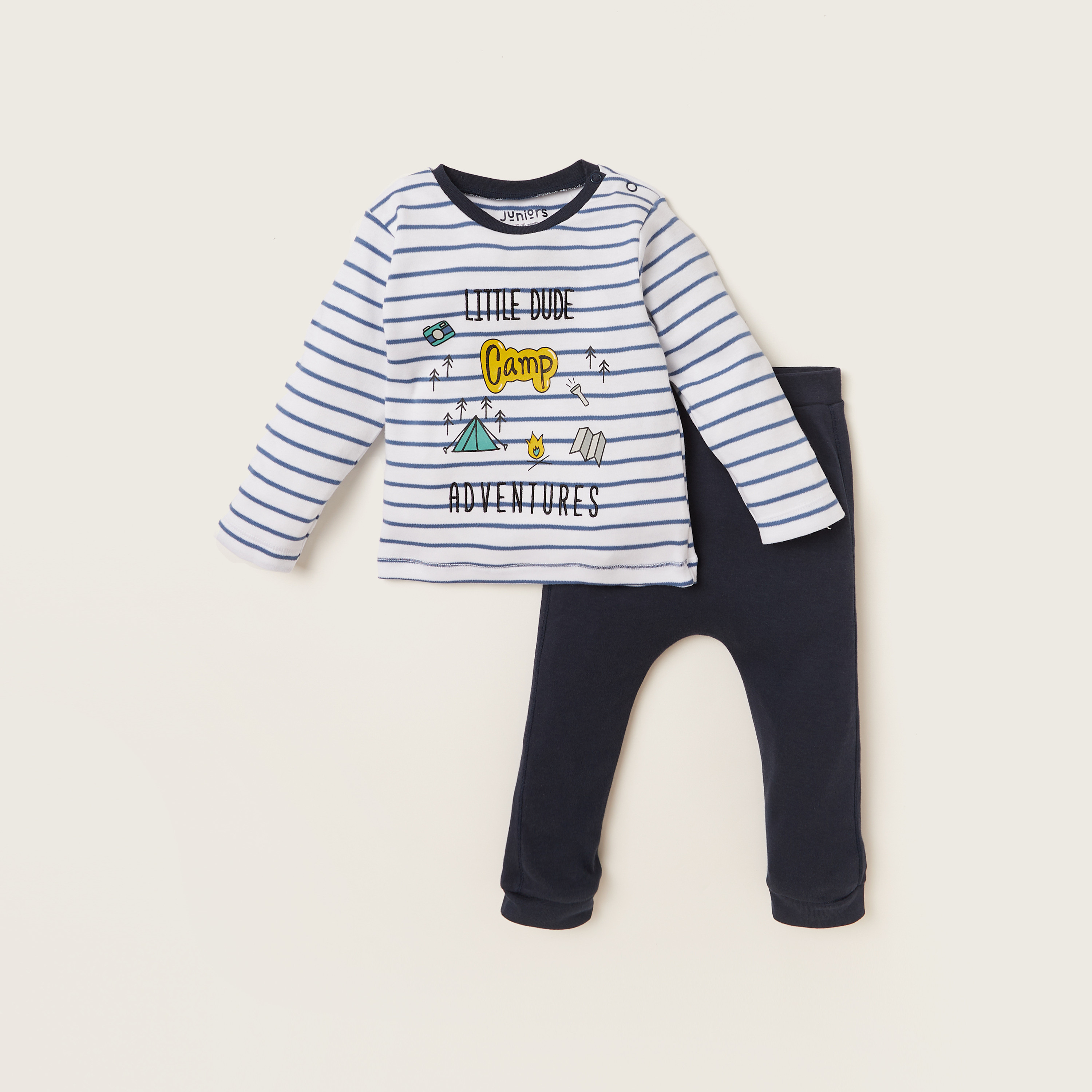 Juniors Striped T-shirt and Pyjama Set-baby-boys-clothing-nightwear-pyjamasets-image-1