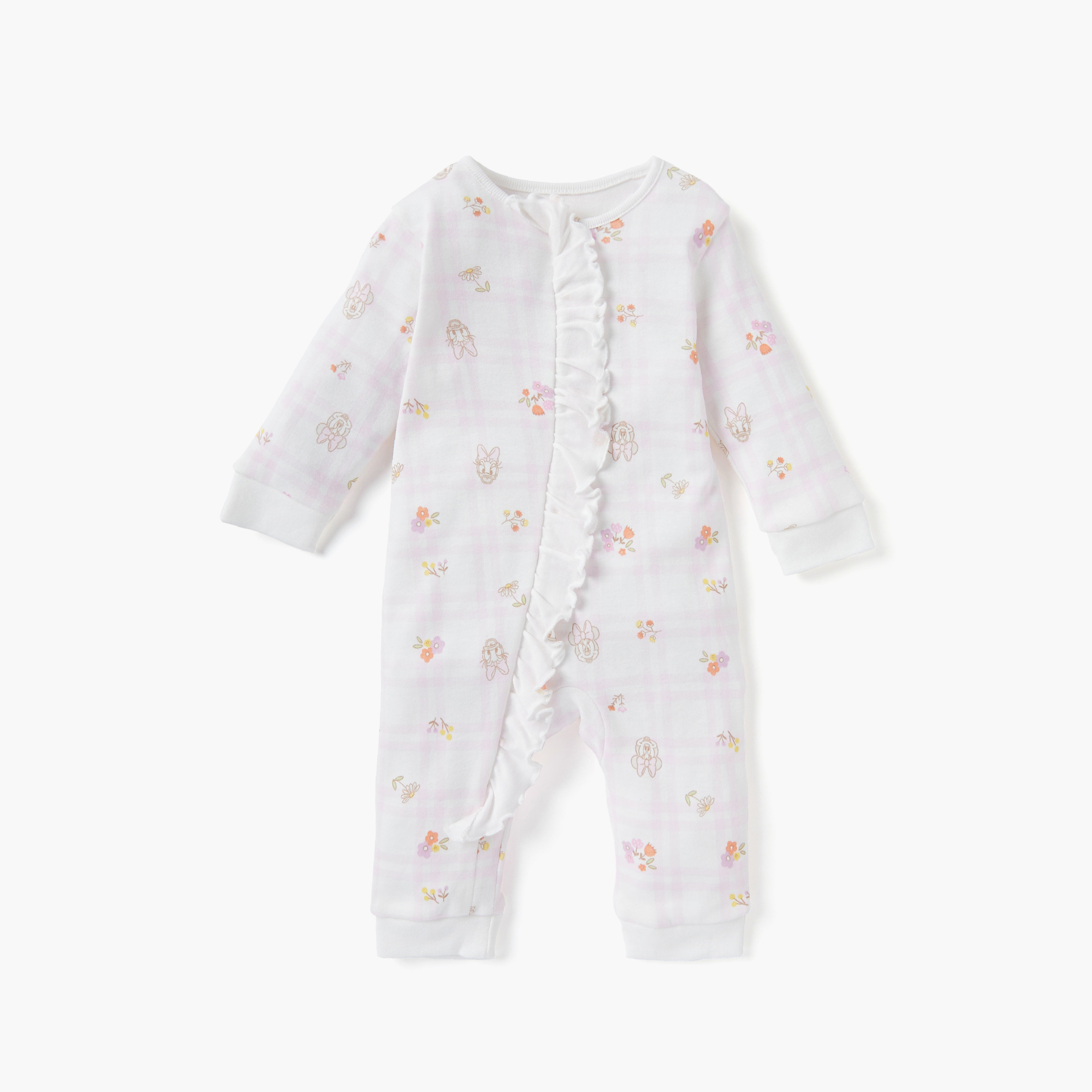 Disney Minnie Mouse and Daisy Duck Print Sleepsuit with Long Sleeves and Ruffle Detail-baby-girls-clothing-nightwear-sleepsuits-image-1