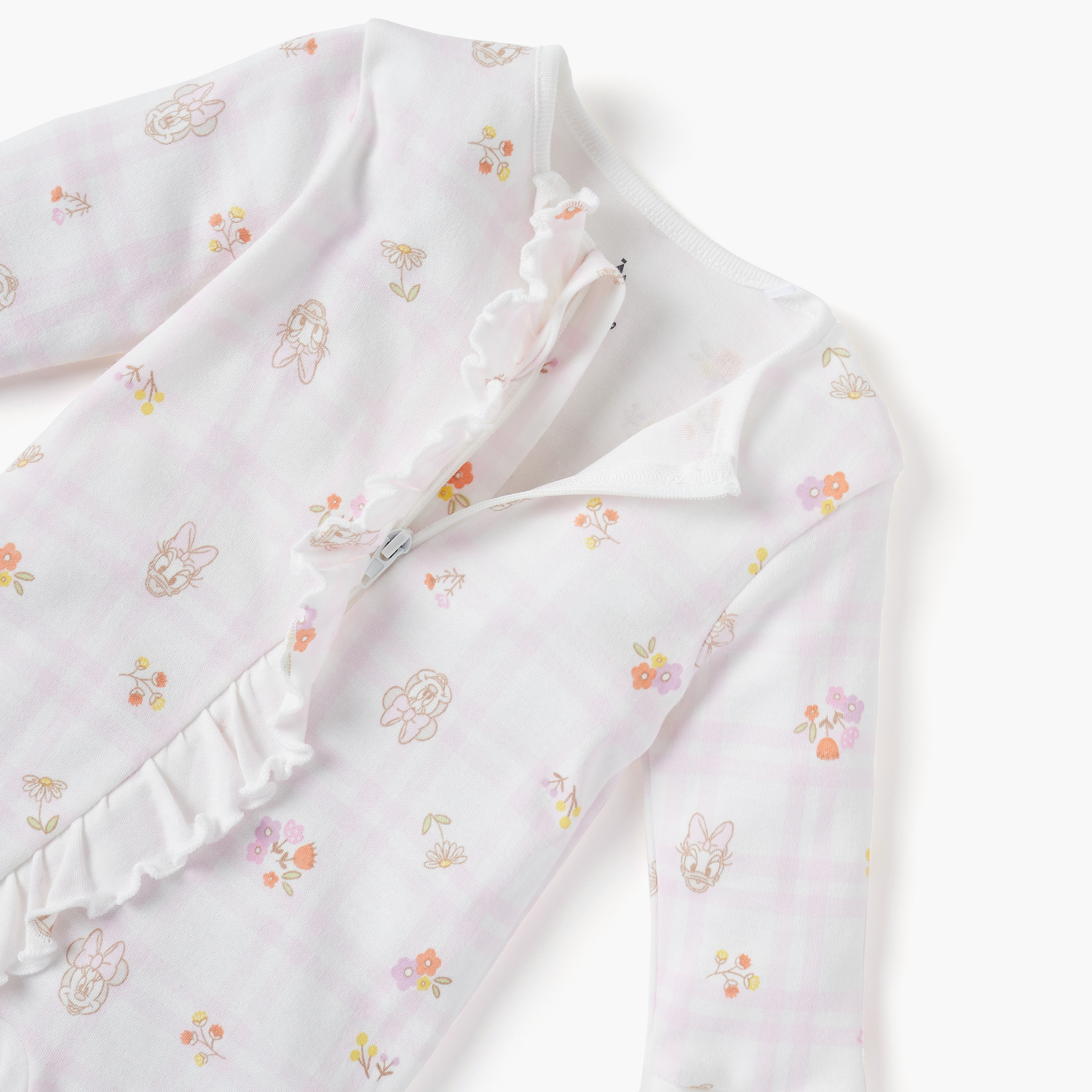 Disney Minnie Mouse and Daisy Duck Print Sleepsuit with Long Sleeves and Ruffle Detail-baby-girls-clothing-nightwear-sleepsuits-image-3