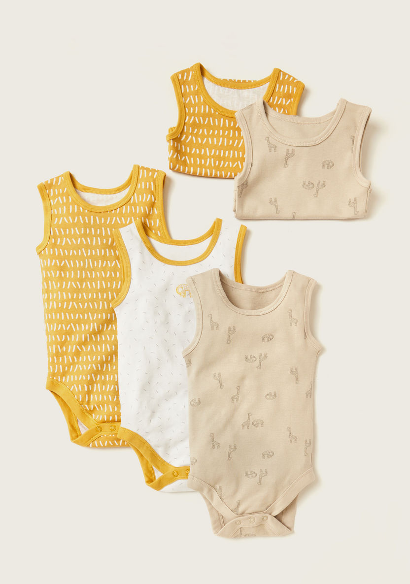 Juniors Printed Sleeveless Bodysuit with Snap Closure - Set of 5-Multipacks-image-0