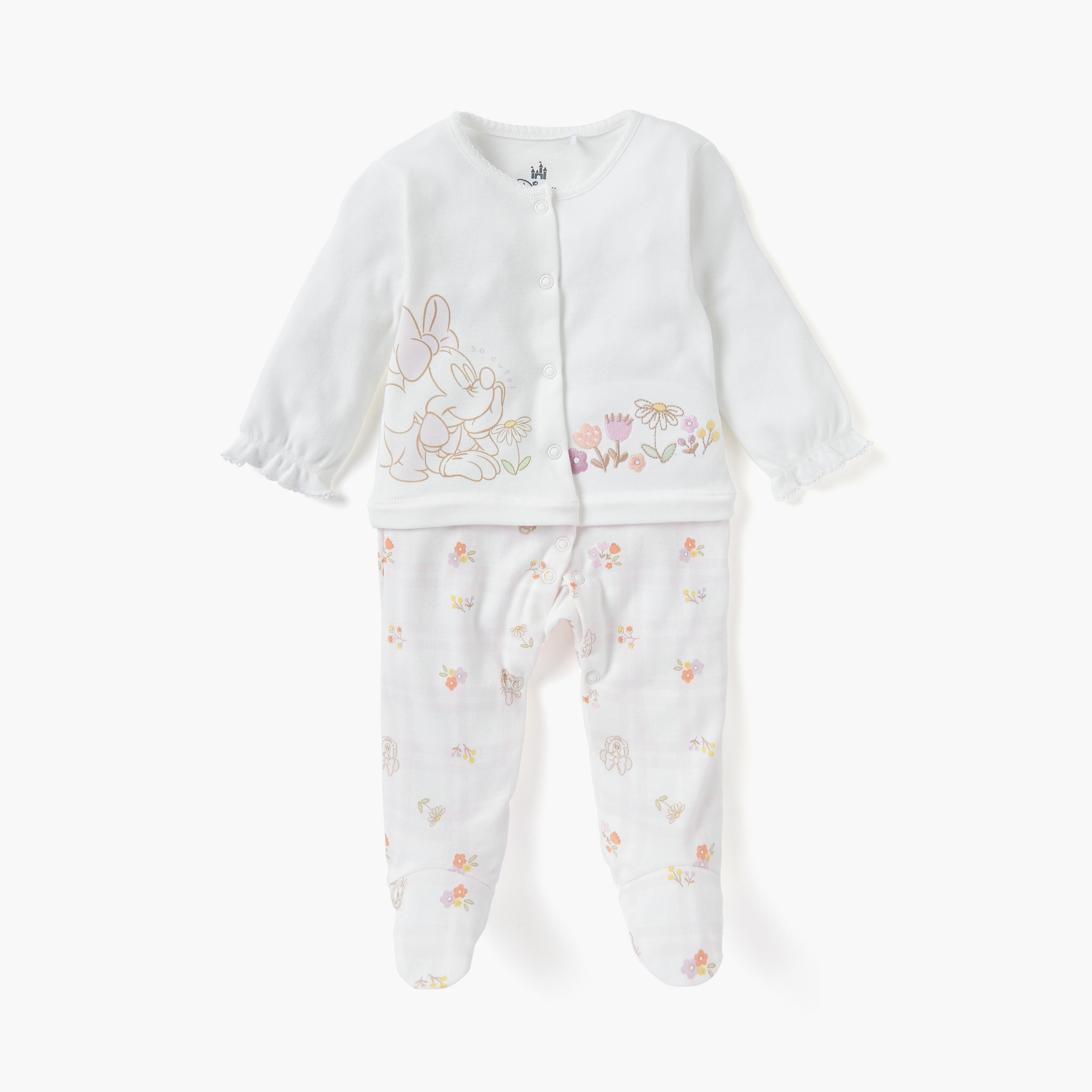 Disney Minnie Mouse Print Closed Feet Sleepsuit with Long Sleeves-baby-girls-clothing-nightwear-sleepsuits-image-1